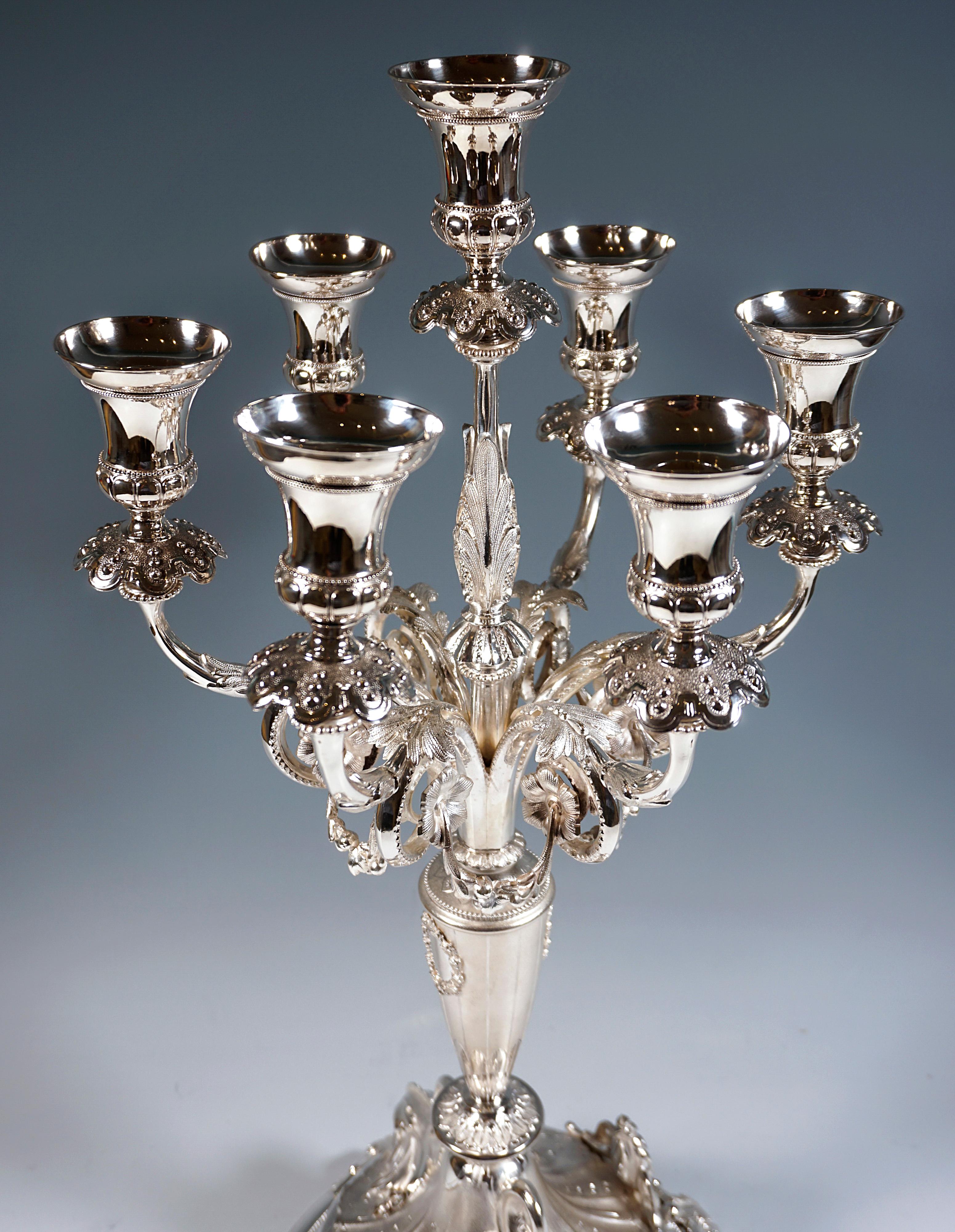 Hand-Crafted Pair Of 7-Flame Silver Candelabras With Dolphins, Wilkens & Sons Germany, 1877