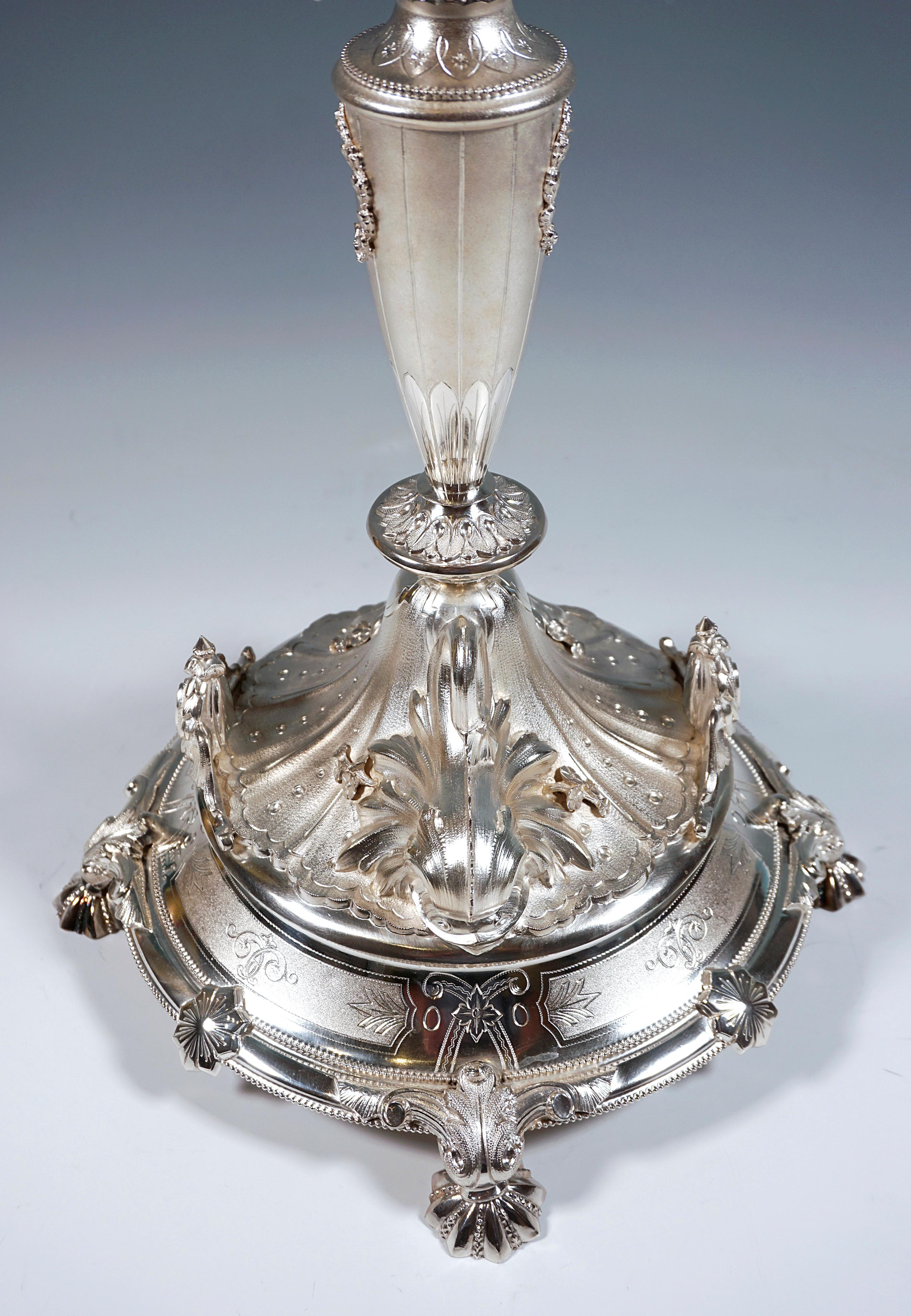Late 19th Century Pair Of 7-Flame Silver Candelabras With Dolphins, Wilkens & Sons Germany, 1877
