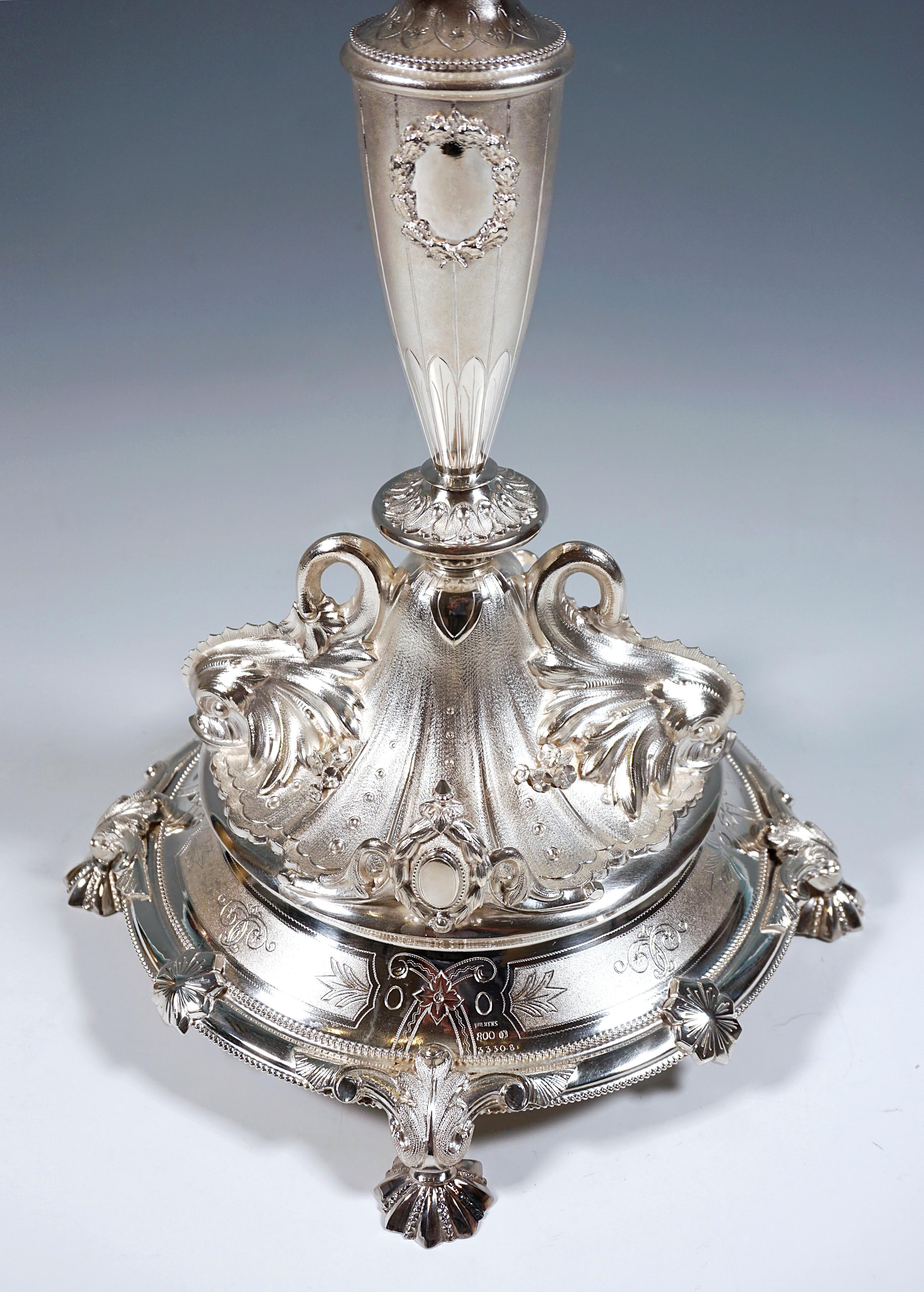 Pair Of 7-Flame Silver Candelabras With Dolphins, Wilkens & Sons Germany, 1877 1