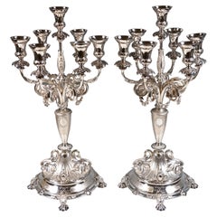 Pair Of 7-Flame Silver Candelabras With Dolphins, Wilkens & Sons Germany, 1877