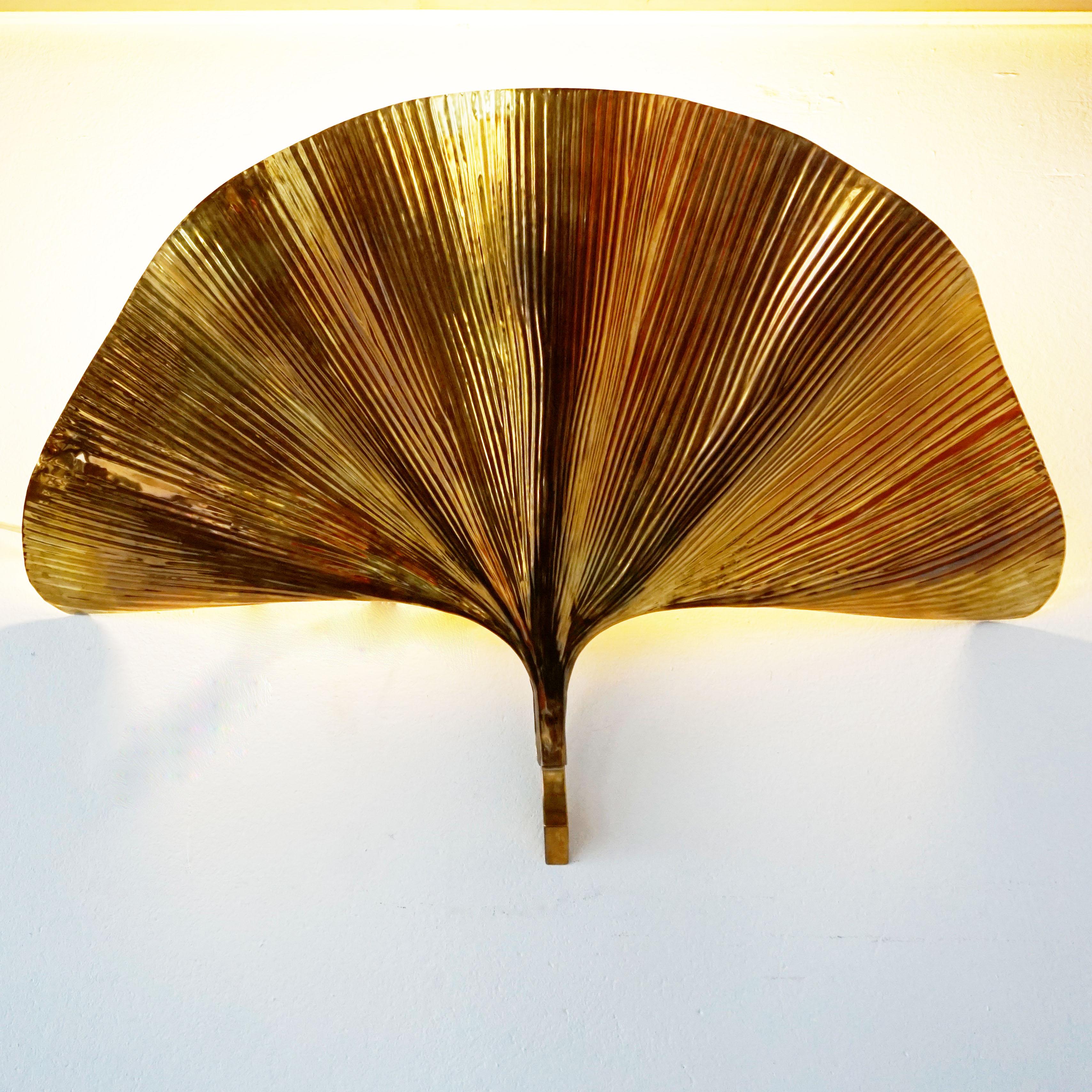 Pair of 70s Brass Ginkgo leaf Wall Lamps by Carlo Giorgi  Bottega Gadda Italy 3