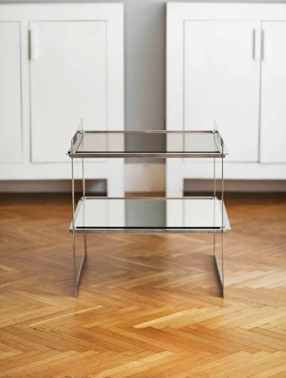 Italian Pair of 70's Coffee Tables Made of Steel and Glass For Sale