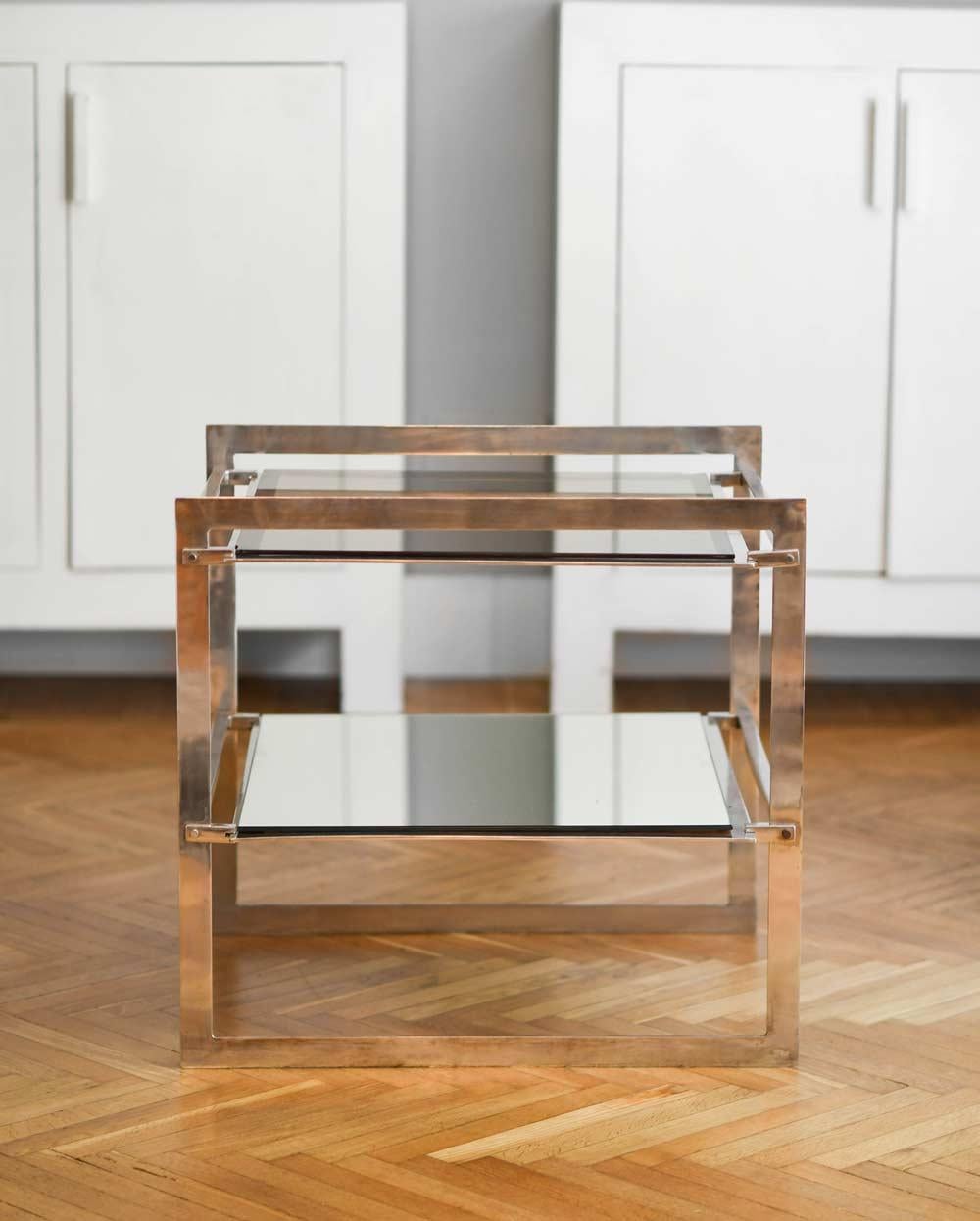 Fin du 20e siècle Paire de tables basses des années 70 en acier et verre en vente