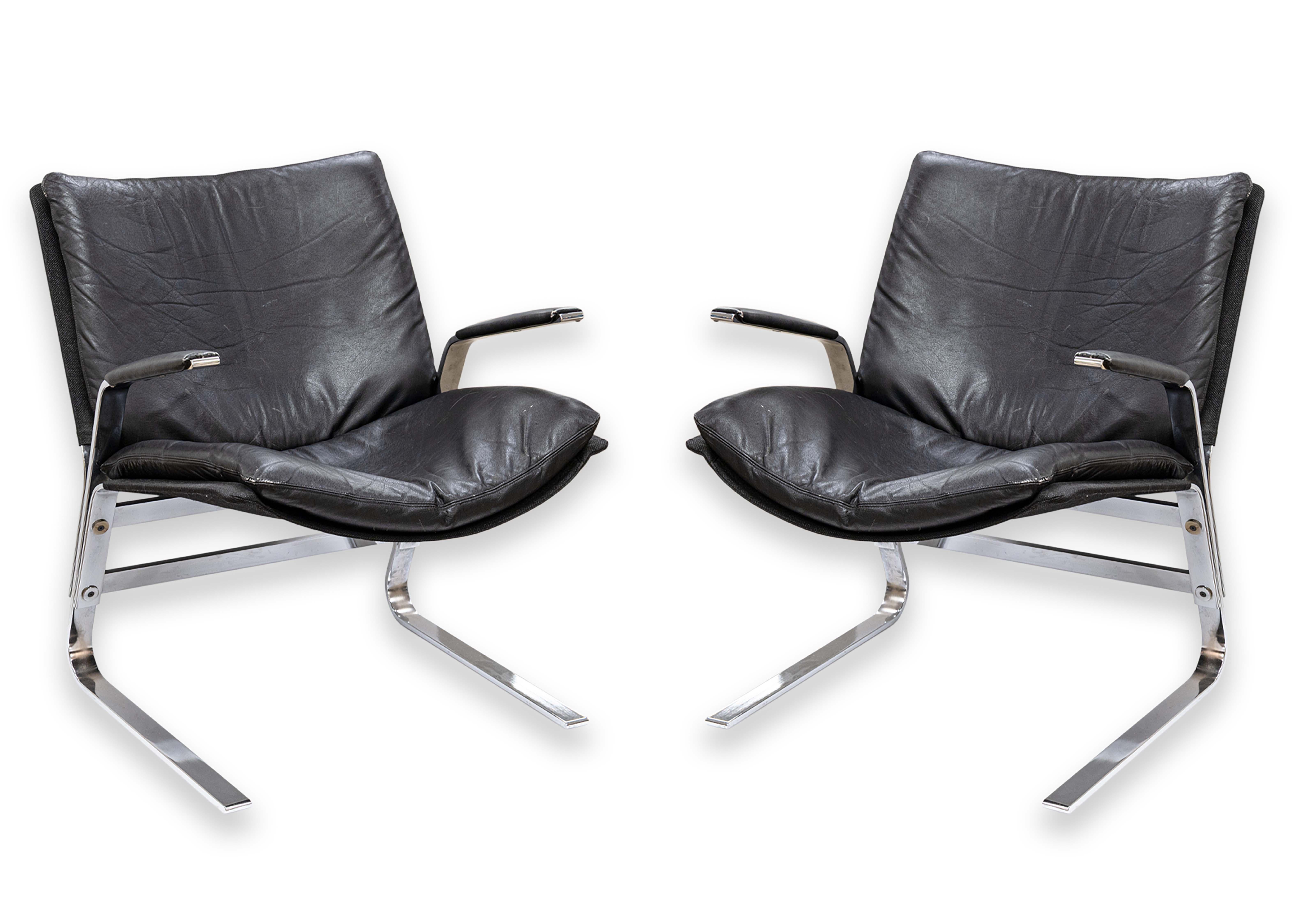 Pair of 70s Elsa & Nordahl Solheim Leather Chrome Pirate Chairs for Rybo Rykken For Sale 4