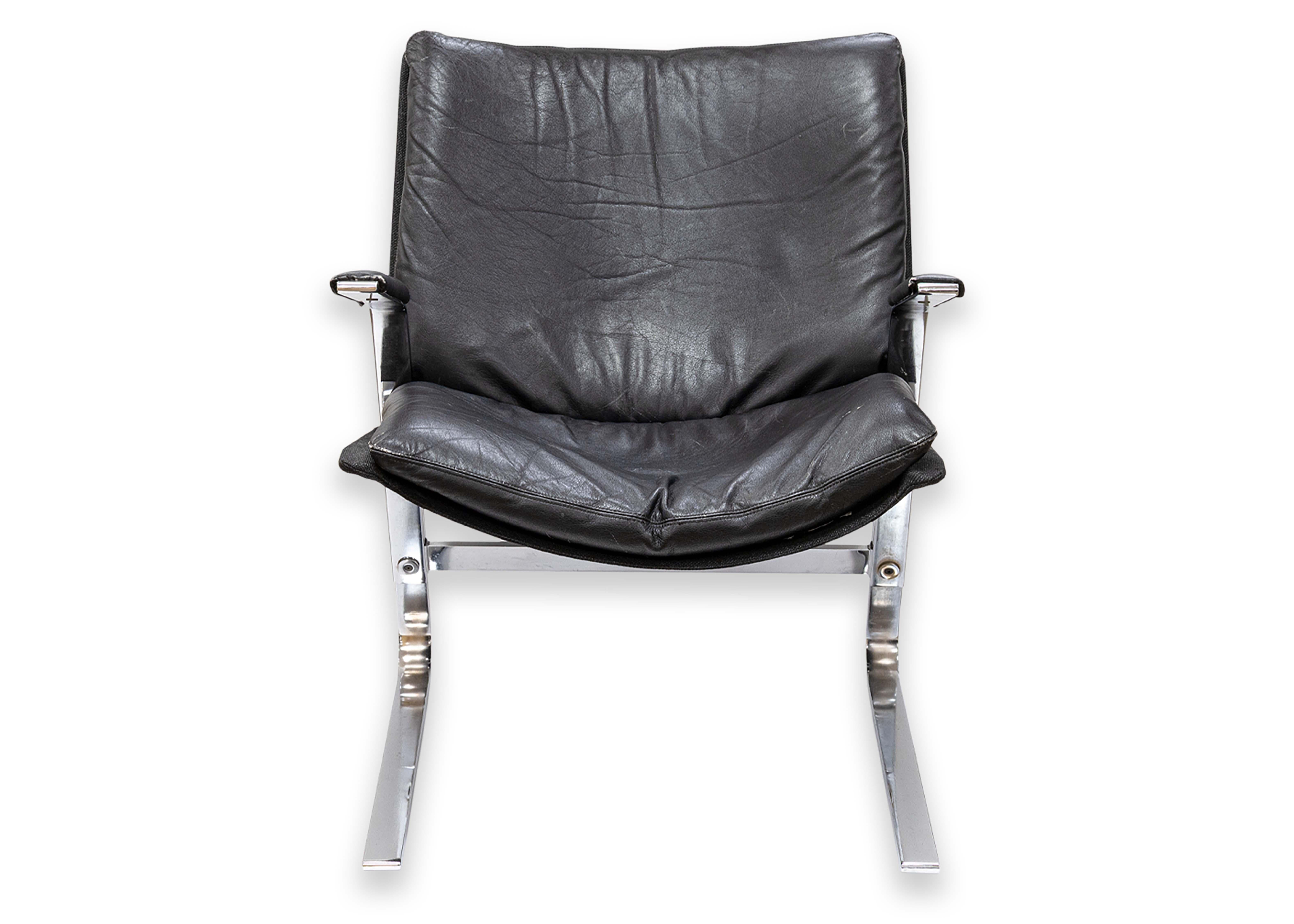 Pair of 70s Elsa & Nordahl Solheim Leather Chrome Pirate Chairs for Rybo Rykken For Sale 5