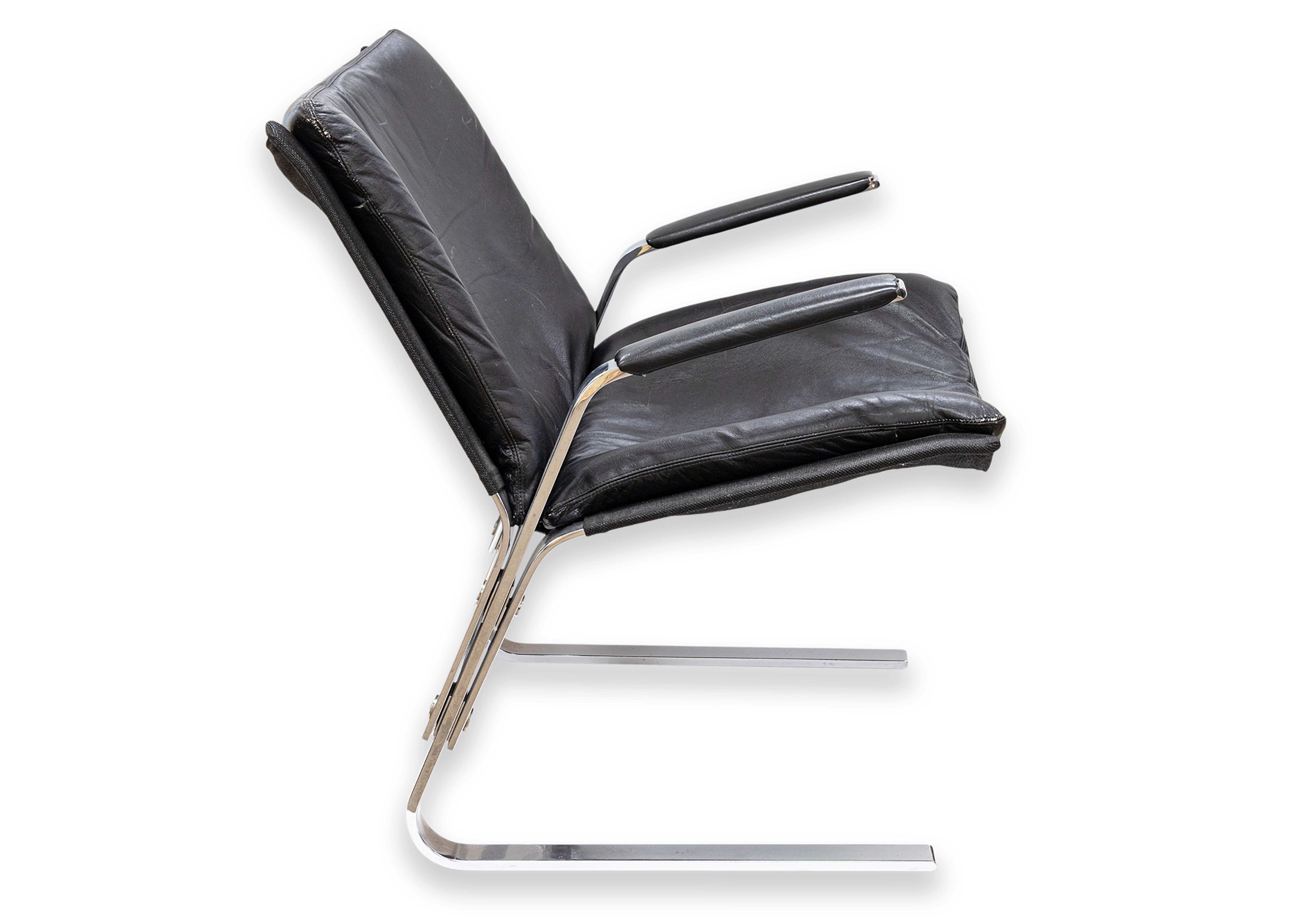 Pair of 70s Elsa & Nordahl Solheim Leather Chrome Pirate Chairs for Rybo Rykken For Sale 6