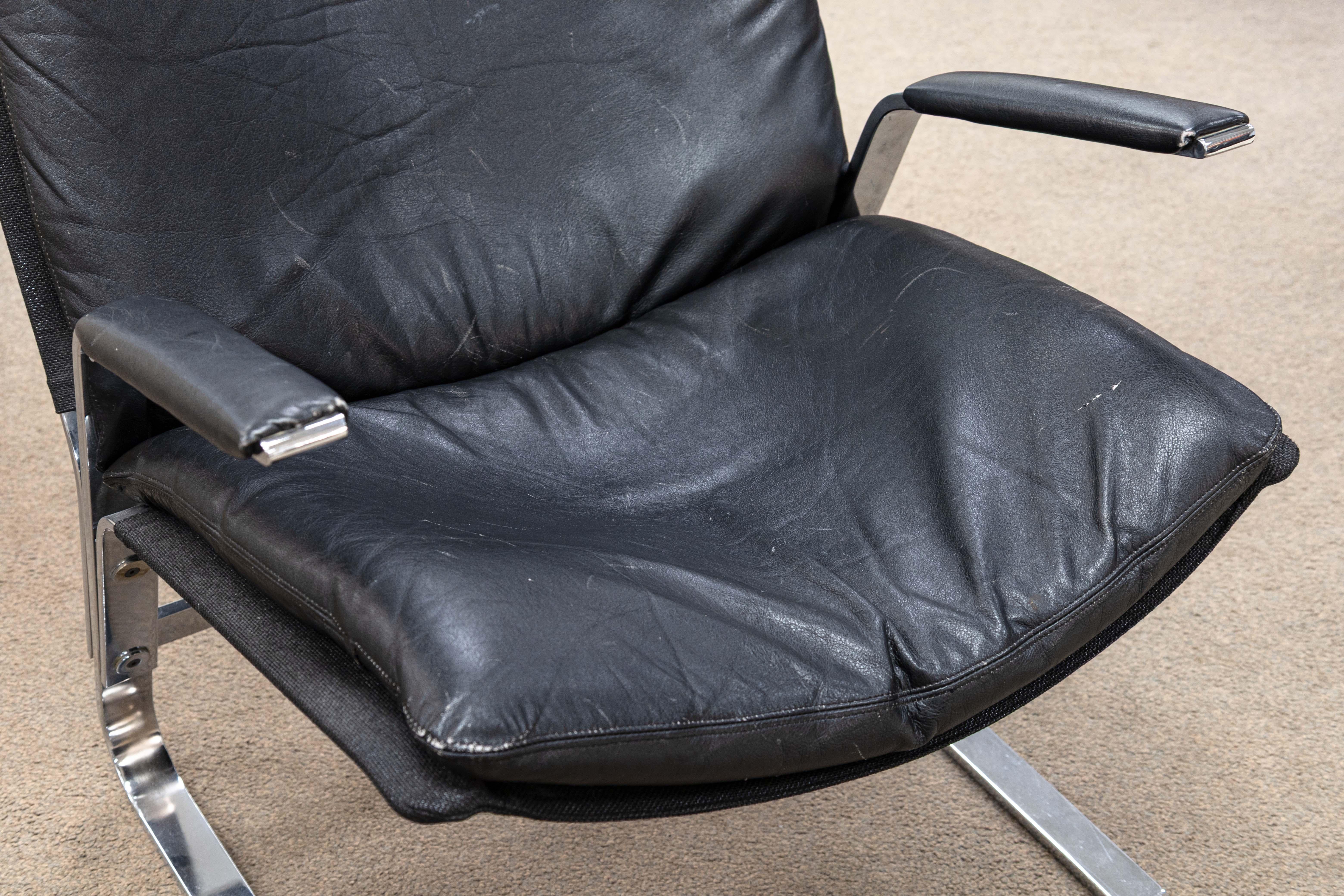 Norwegian Pair of 70s Elsa & Nordahl Solheim Leather Chrome Pirate Chairs for Rybo Rykken For Sale