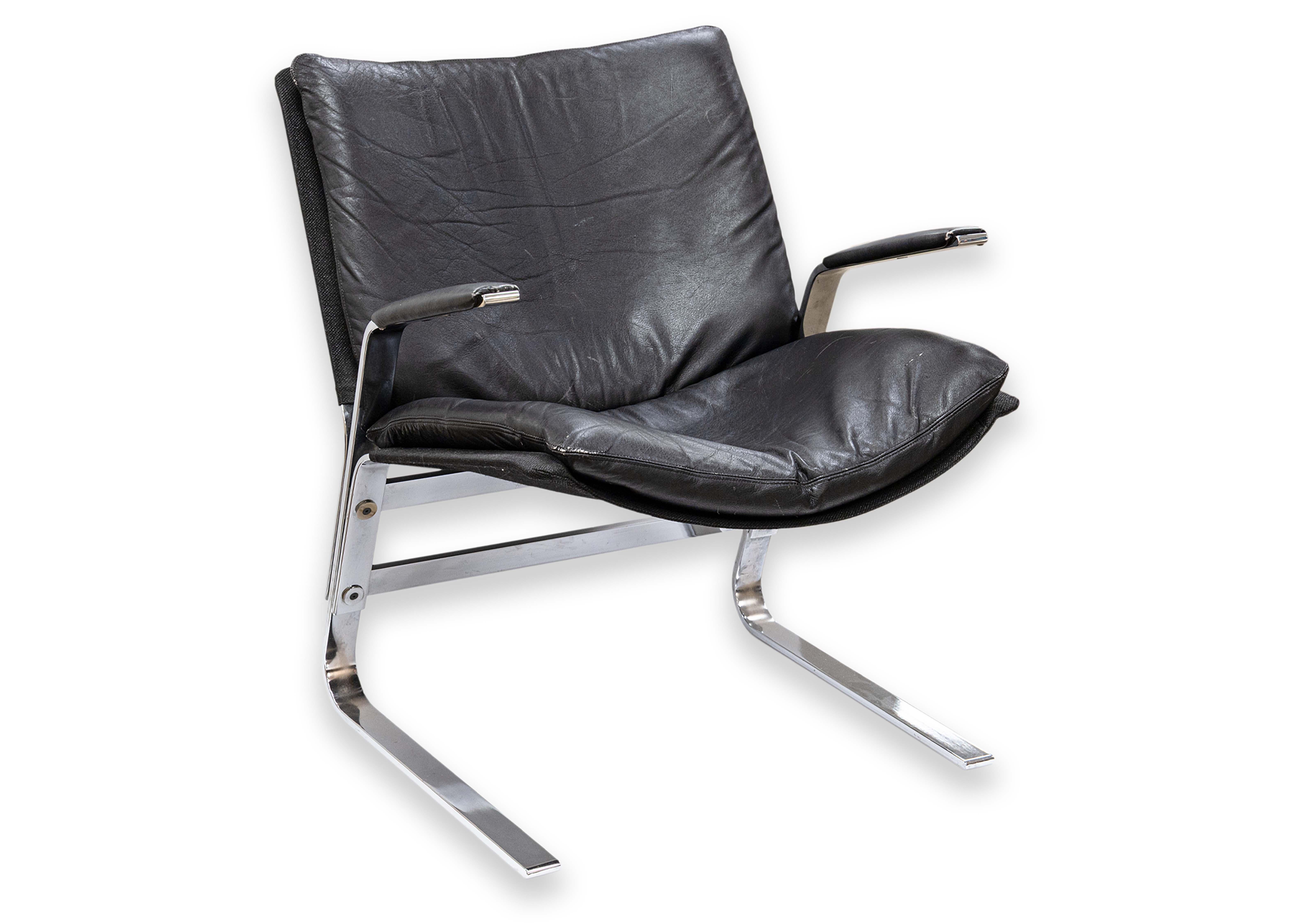 Pair of 70s Elsa & Nordahl Solheim Leather Chrome Pirate Chairs for Rybo Rykken For Sale 3