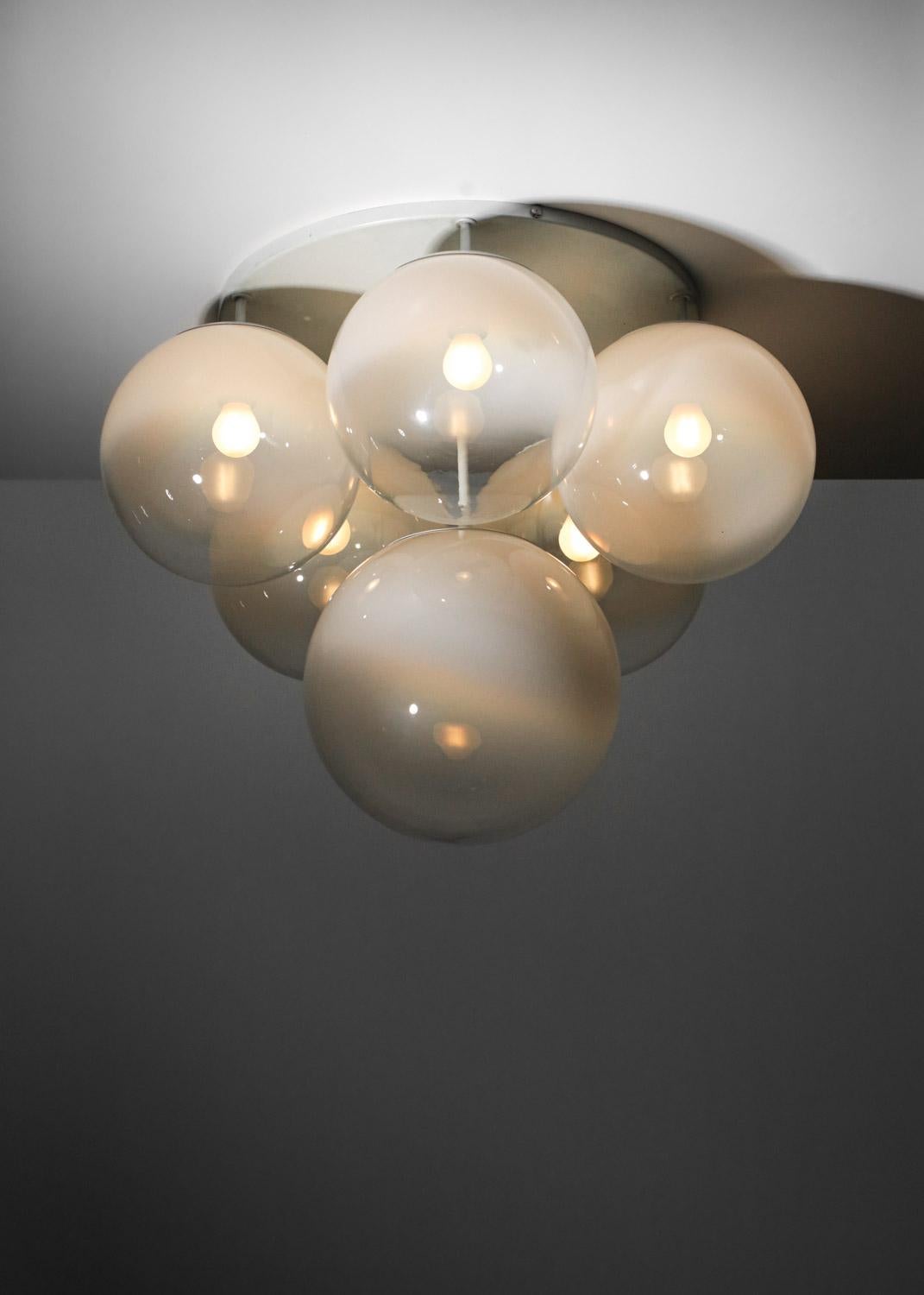 Pair of 70's Italian ceiling lights in Murano glass Gino Sarfatti style - G723 - 1