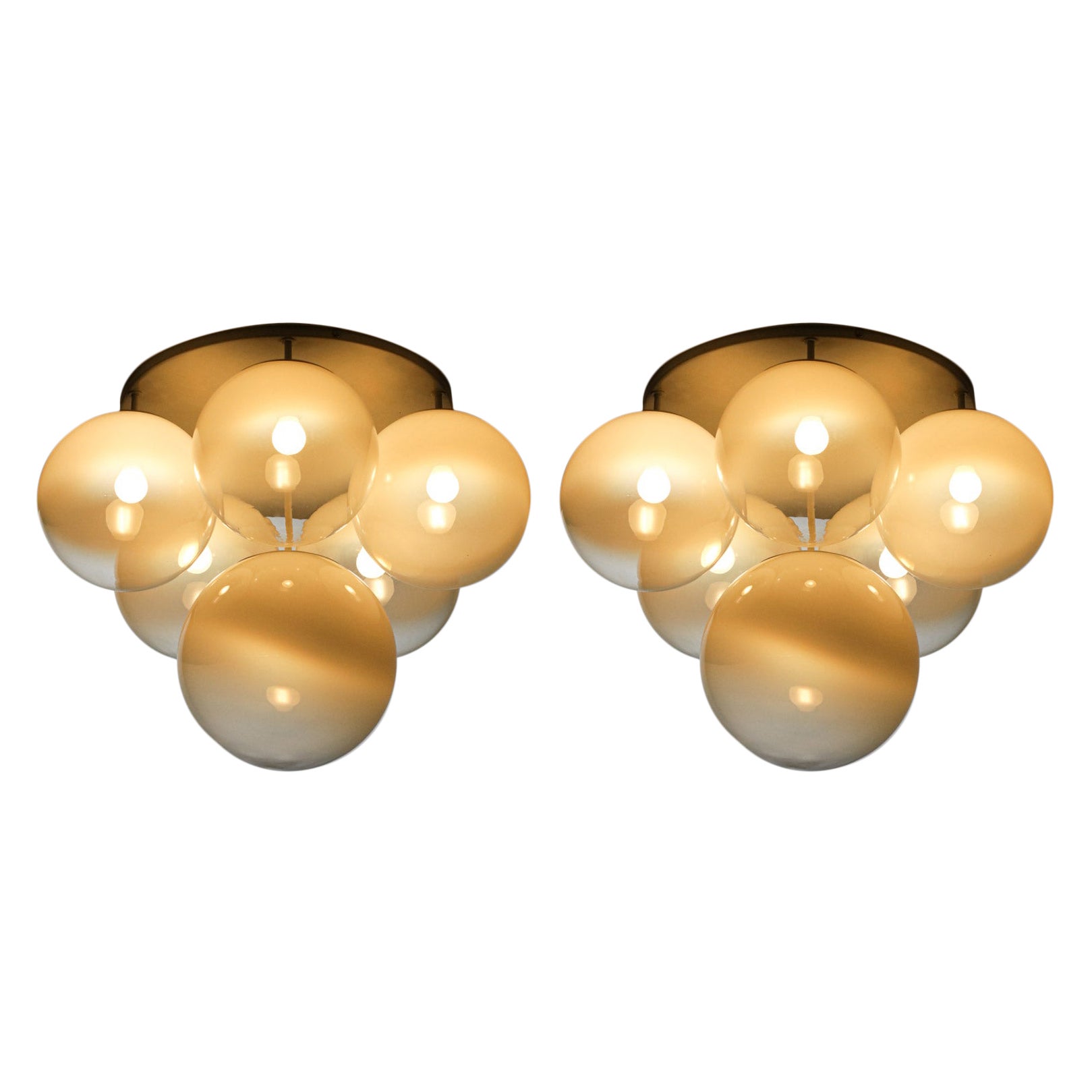 Pair of 70's Italian ceiling lights in Murano glass Gino Sarfatti style - G723 -