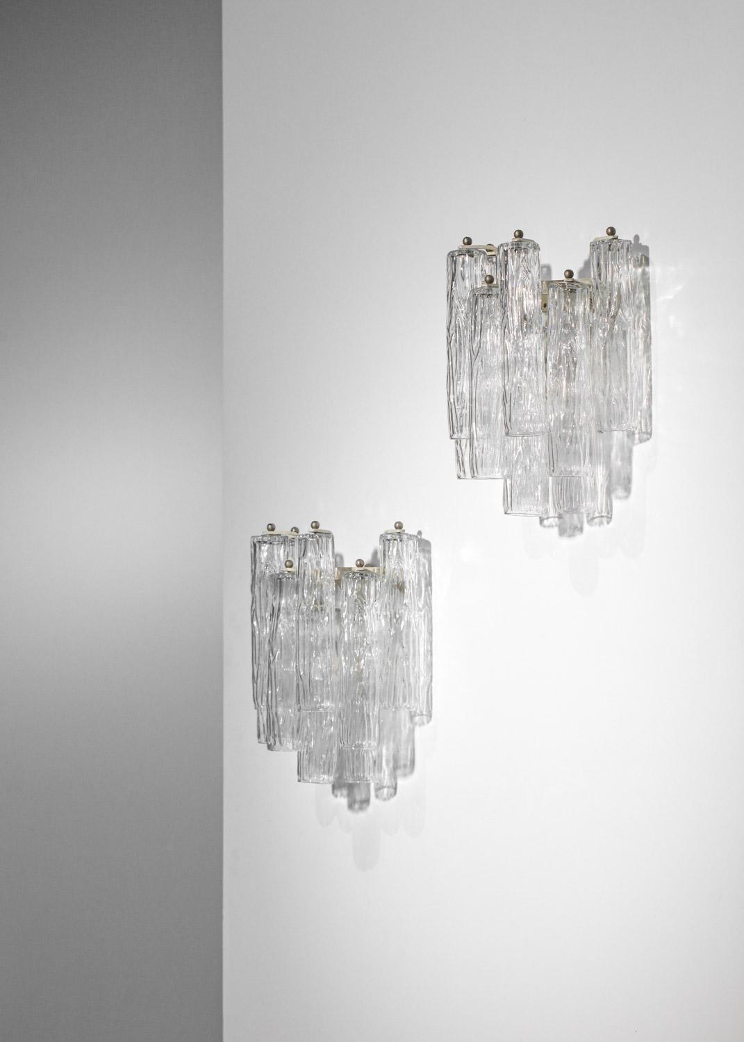 pair of 70s Italian wall lights in venini style transparent murano glass  For Sale 2