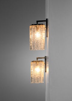 Pair of 70's murano glass italian sconces chromed steel