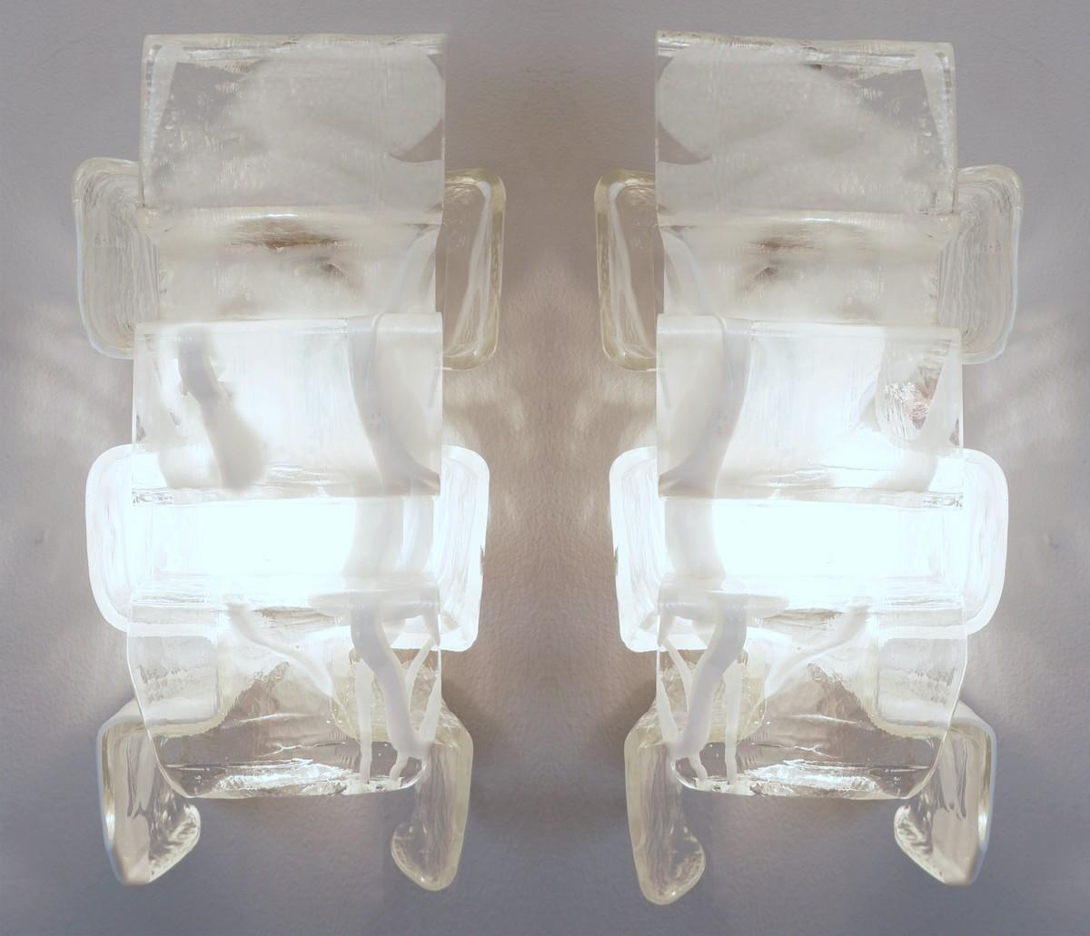 Pair of 1970s Murano glass sconces from Mazzega, Italy.