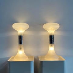 Pair of 70s Murano Mouth-Blown Glass Lamps - Hourglass Design and Chrome Accents