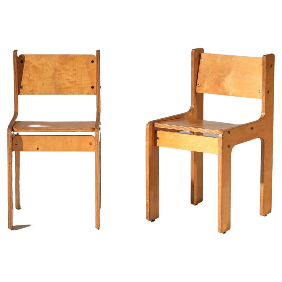 Pair of 70's plywood architectural chairs  For Sale