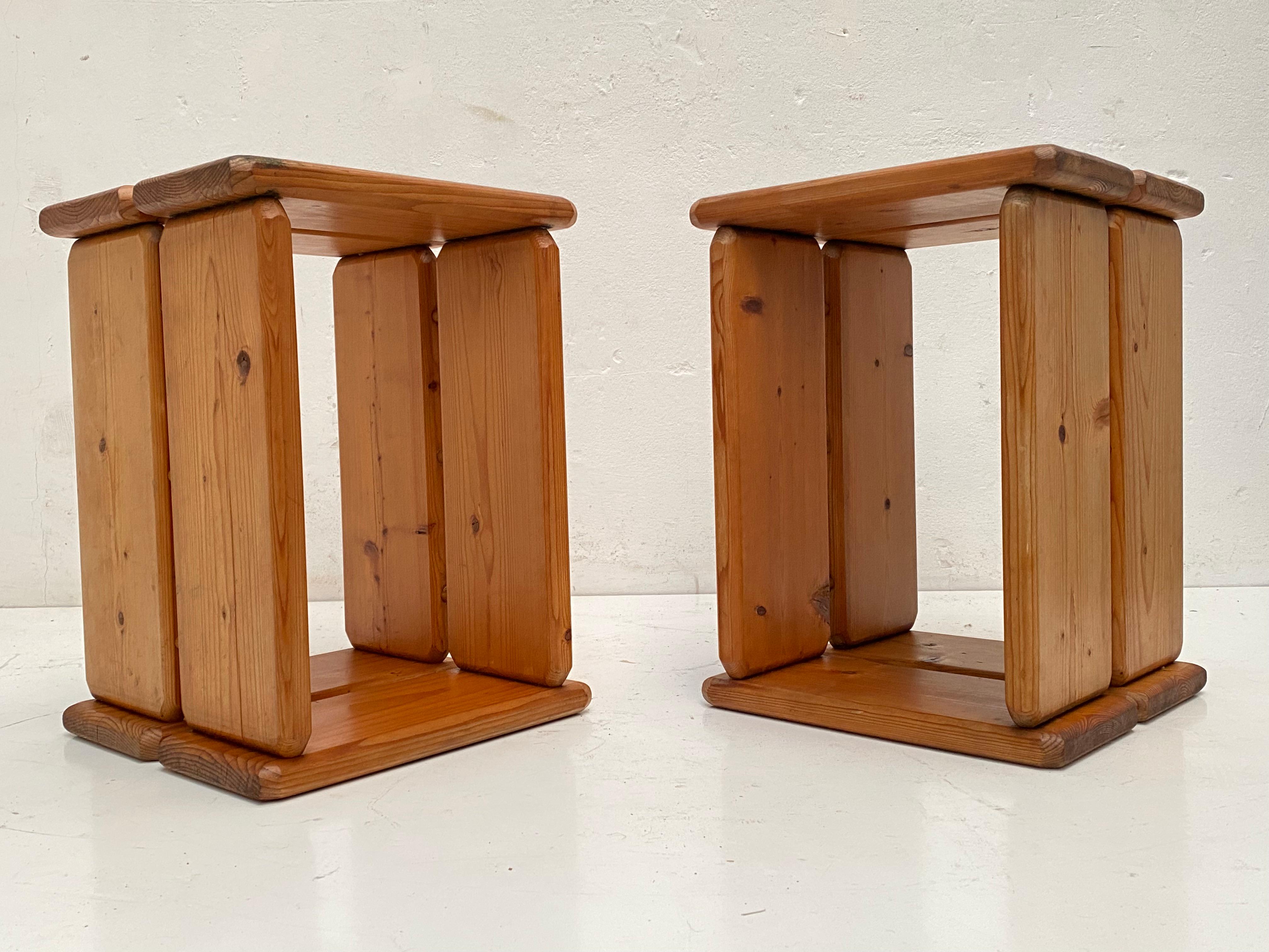 Pair of 70's Scandinavian Pinewood Minimal & Multi functional Stools / Tables  For Sale 5