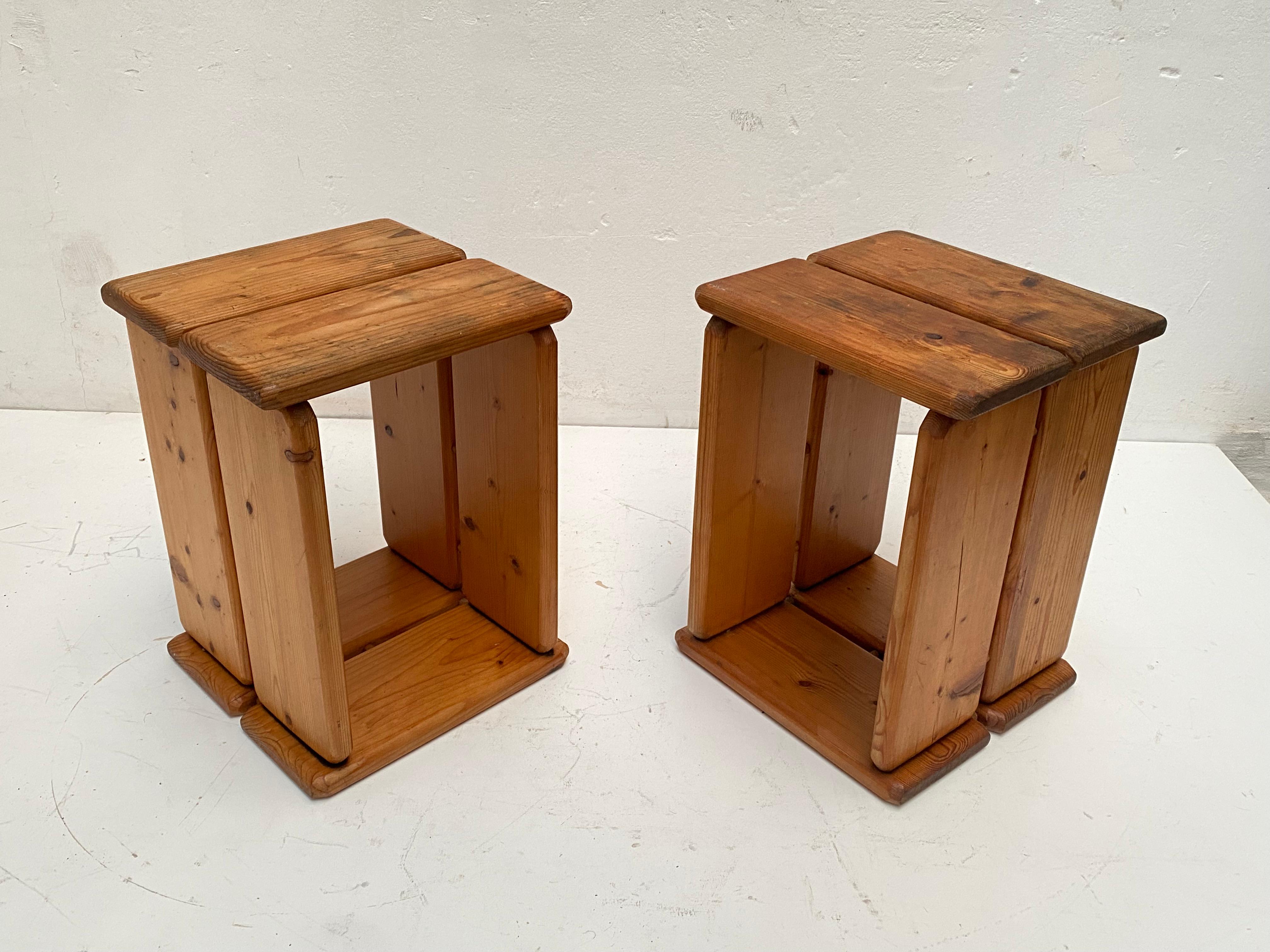 Pair of 70's Scandinavian Pinewood Minimal & Multi functional Stools / Tables  For Sale 7