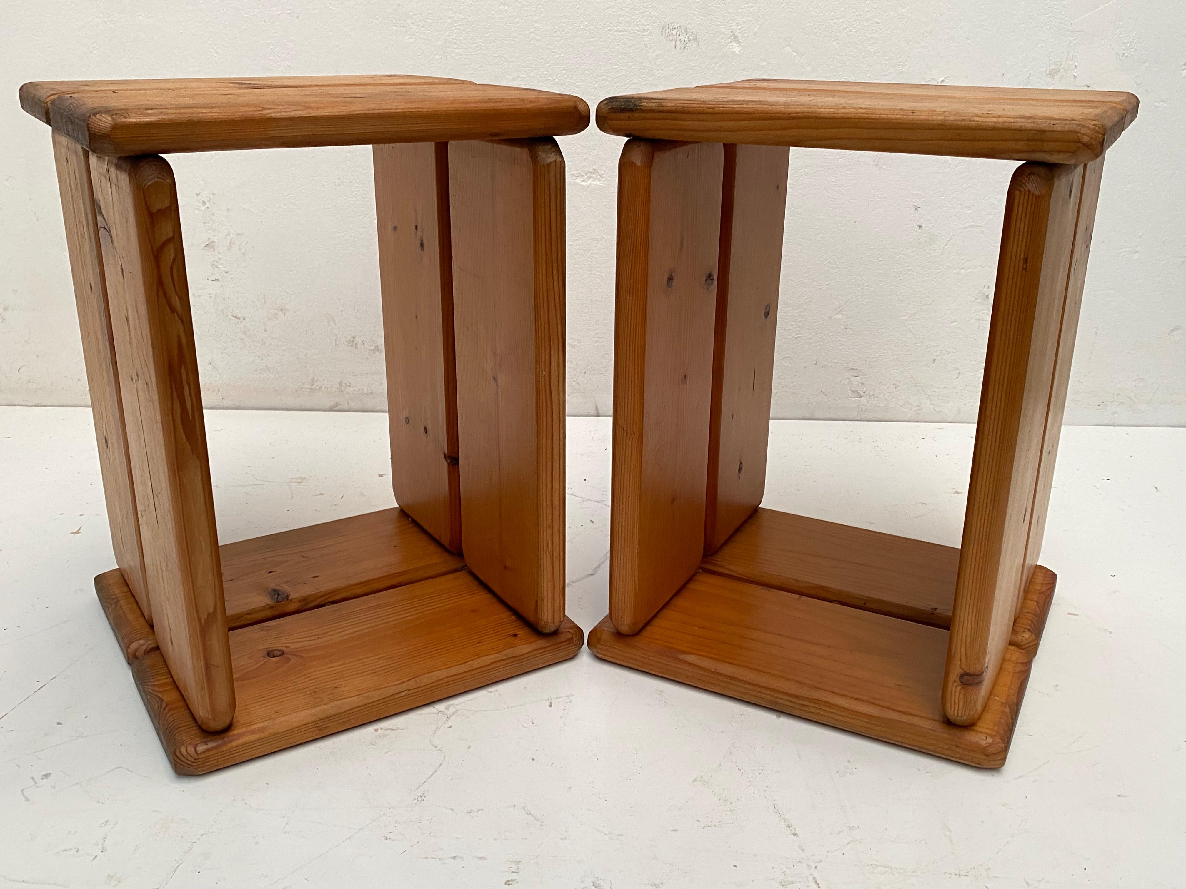 Pair of 70's Scandinavian Pinewood Minimal & Multi functional Stools / Tables  For Sale 8