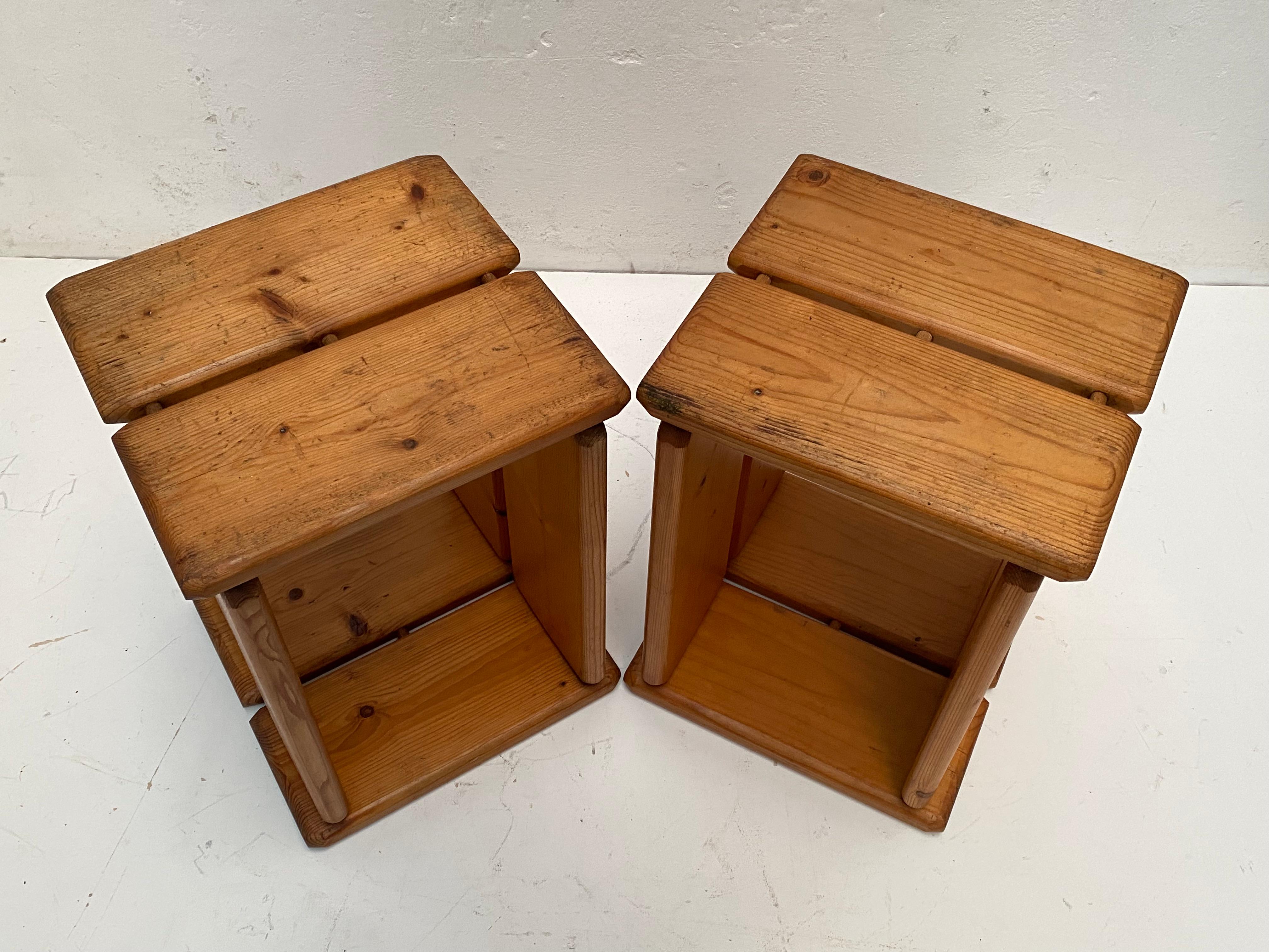 Late 20th Century Pair of 70's Scandinavian Pinewood Minimal & Multi functional Stools / Tables  For Sale