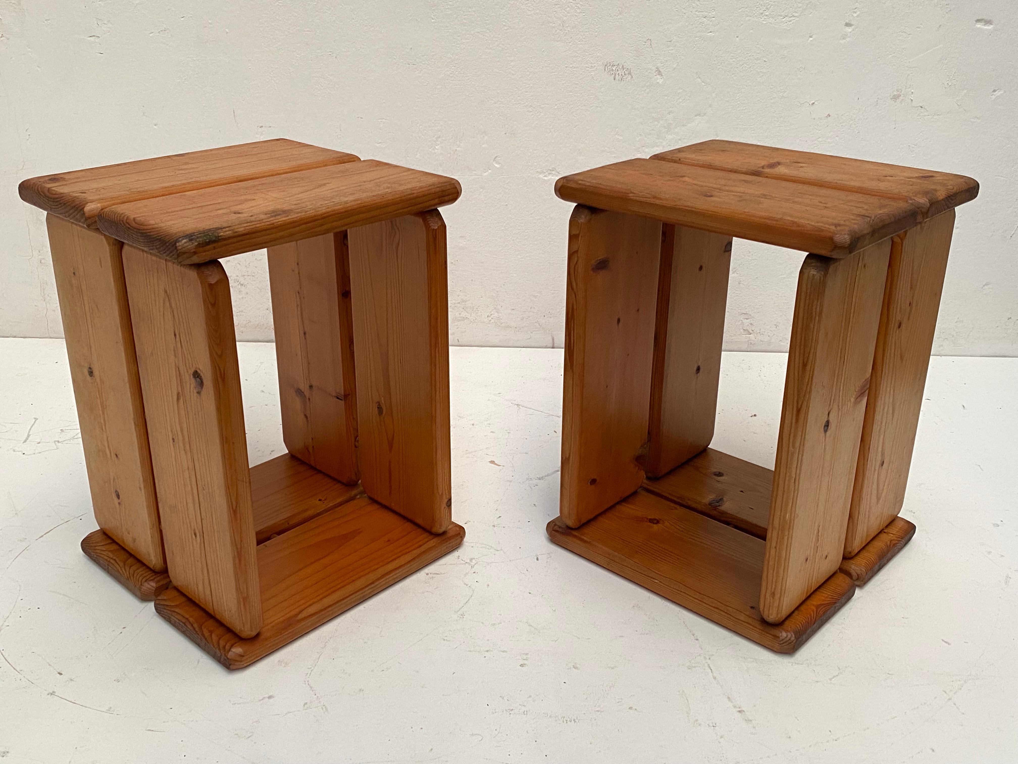 Pair of 70's Scandinavian Pinewood Minimal & Multi functional Stools / Tables  For Sale 4