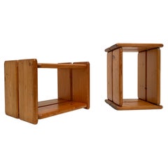 Pair of 70's Scandinavian Pinewood Minimal & Multi functional Stools / Tables 