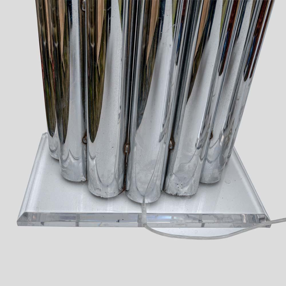 Pair of 70s sculptural table lamps chrome metal tubes design Gaetano Sciolari For Sale 4