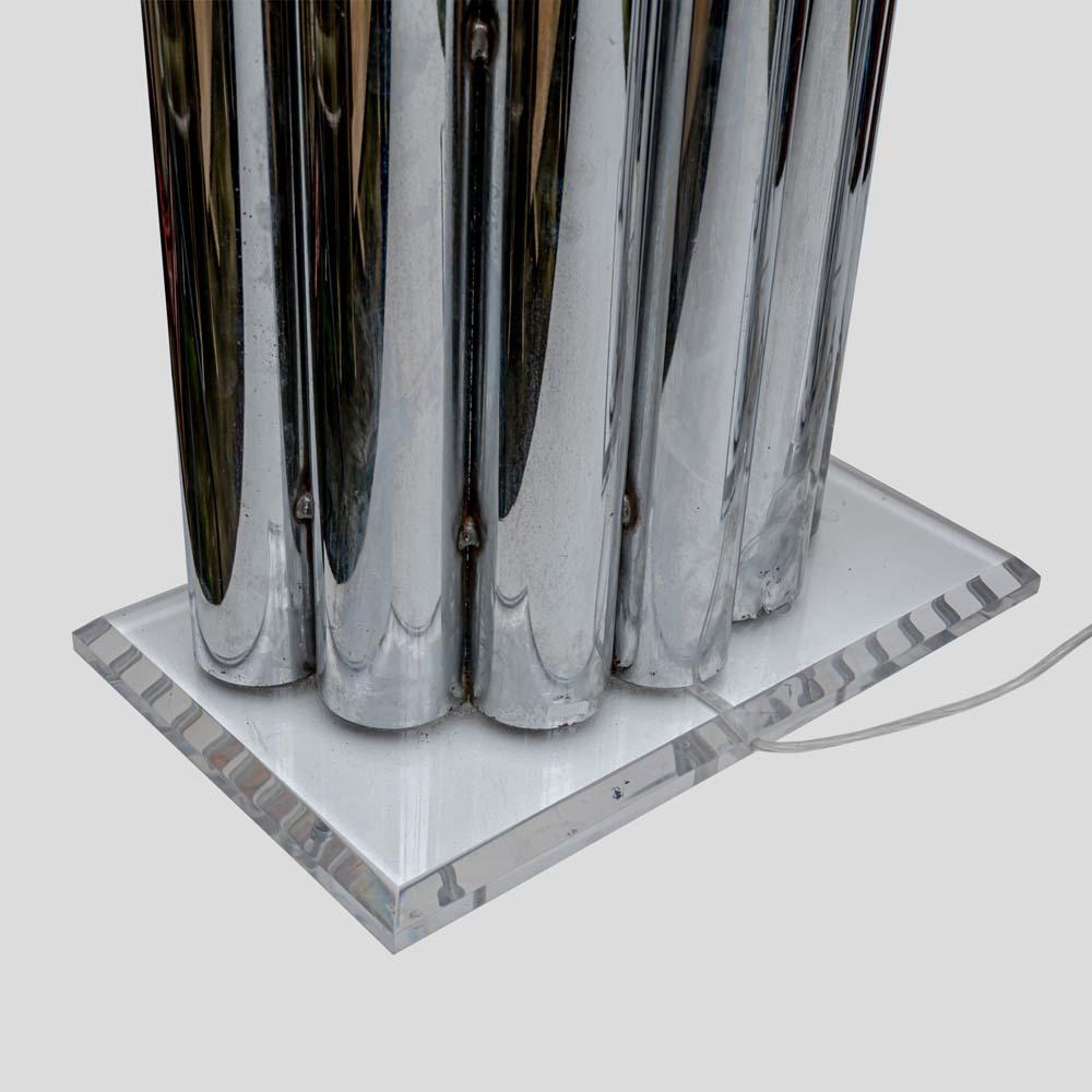 Pair of 70s sculptural table lamps chrome metal tubes design Gaetano Sciolari For Sale 7
