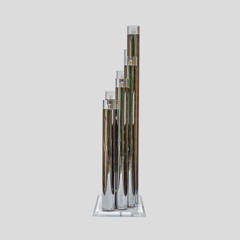 Pair of 70s sculptural table lamps chrome metal tubes design Gaetano Sciolari For Sale 1