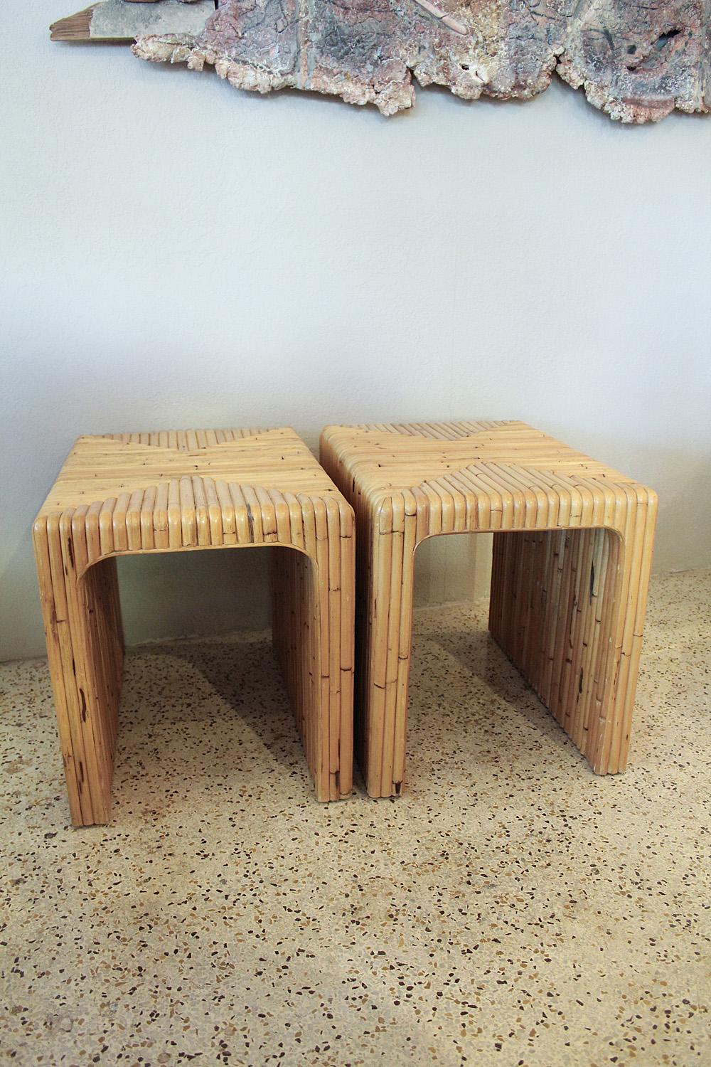 Organic Modern Pair of 1970s Split Bamboo End Tables