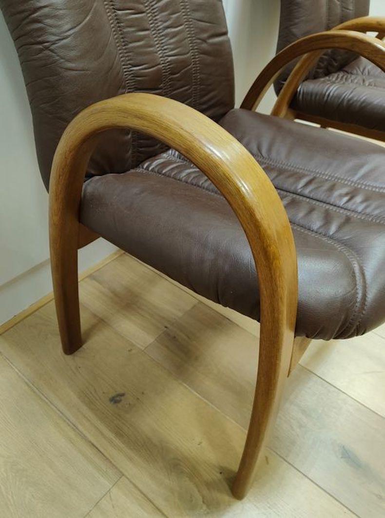 French Pair of 70s Style Bow Wood Armchairs For Sale