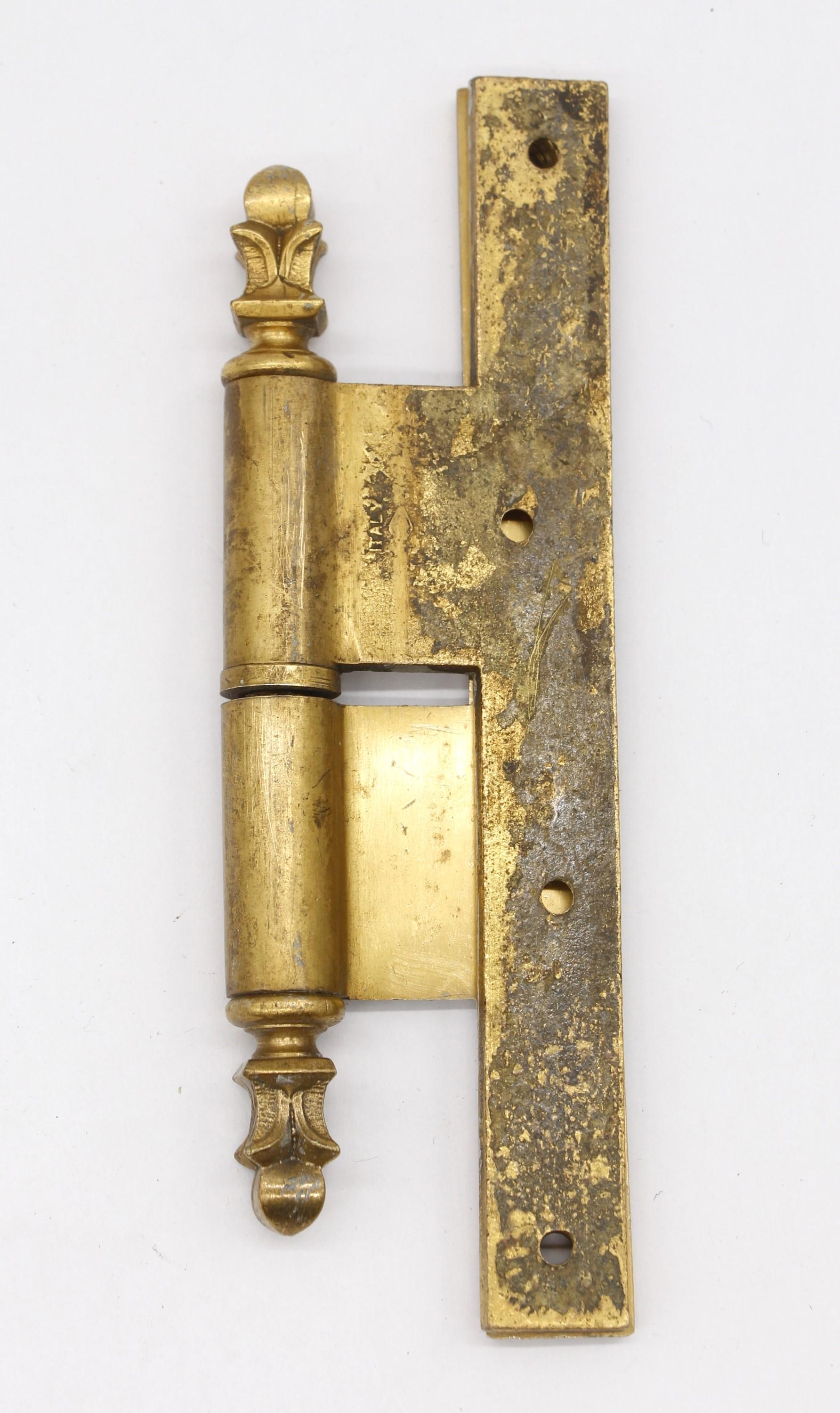 Laiton Paire de charnières de porte anciennes Paumelle en laiton Olive Knuckle, Italie