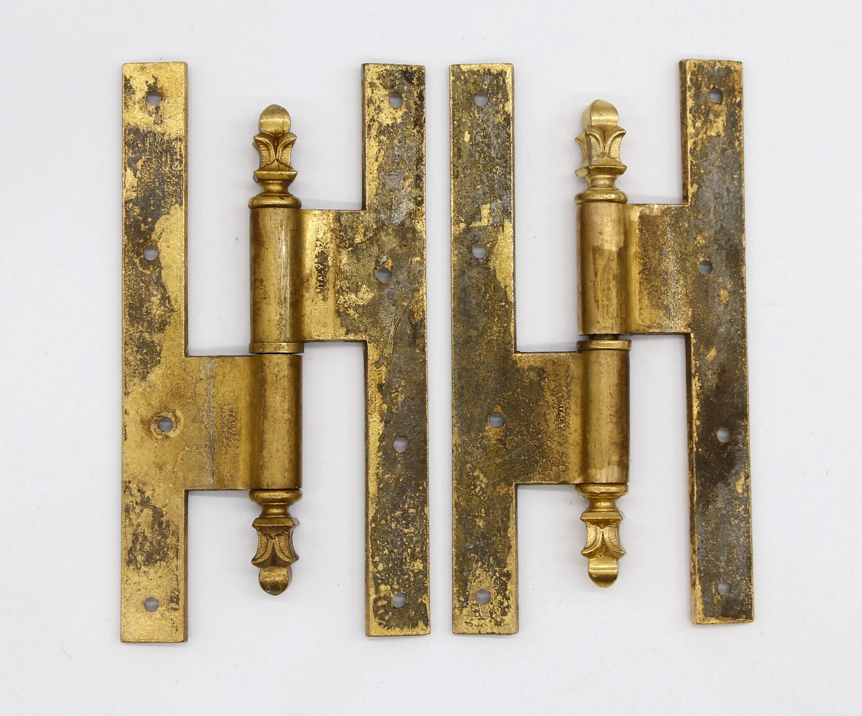 Paire de charnières de porte anciennes Paumelle en laiton Olive Knuckle, Italie 1
