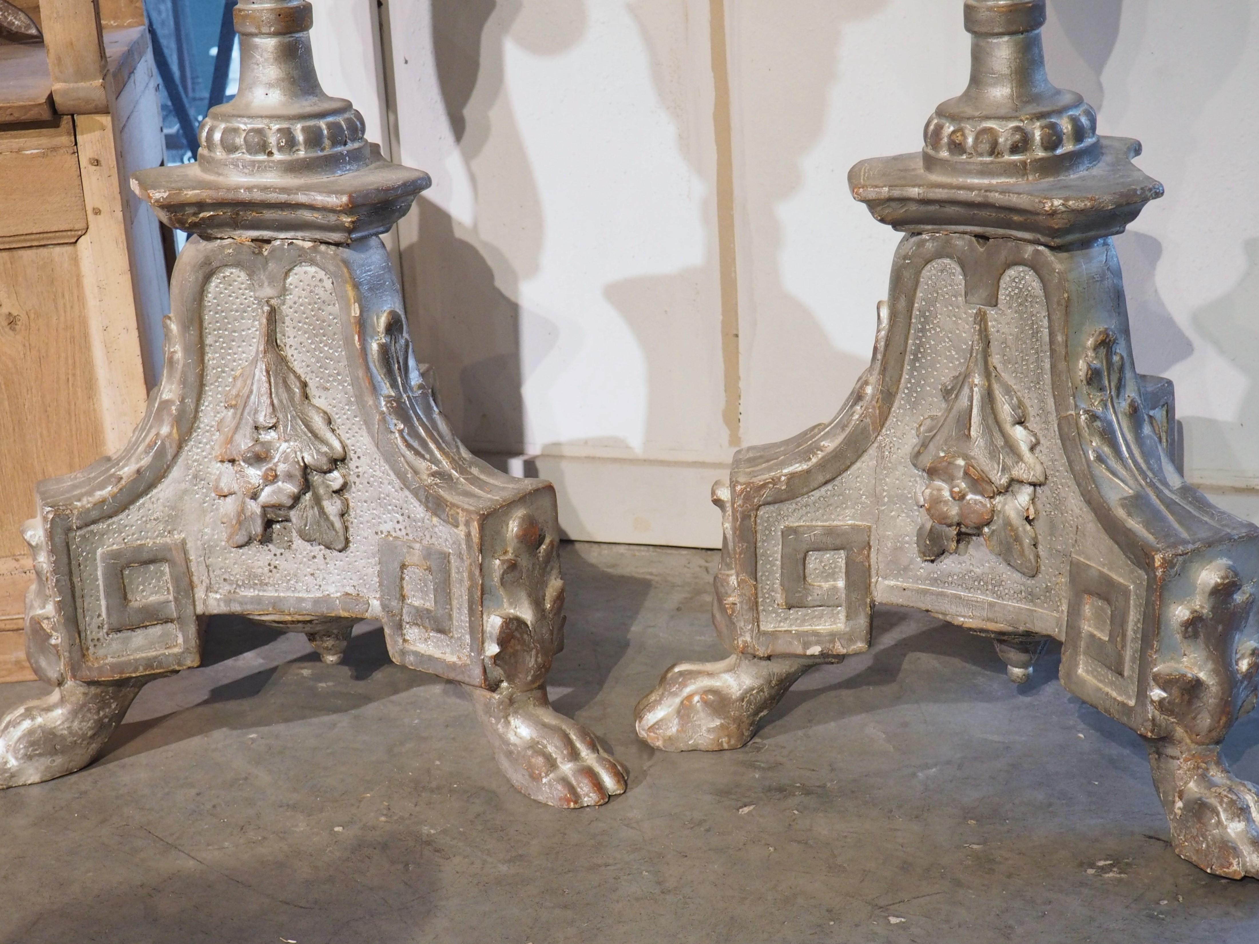 Pair of 76 Inch H Antique Italian Silver Gilt Torchère Candlesticks, circa 1800 For Sale 8