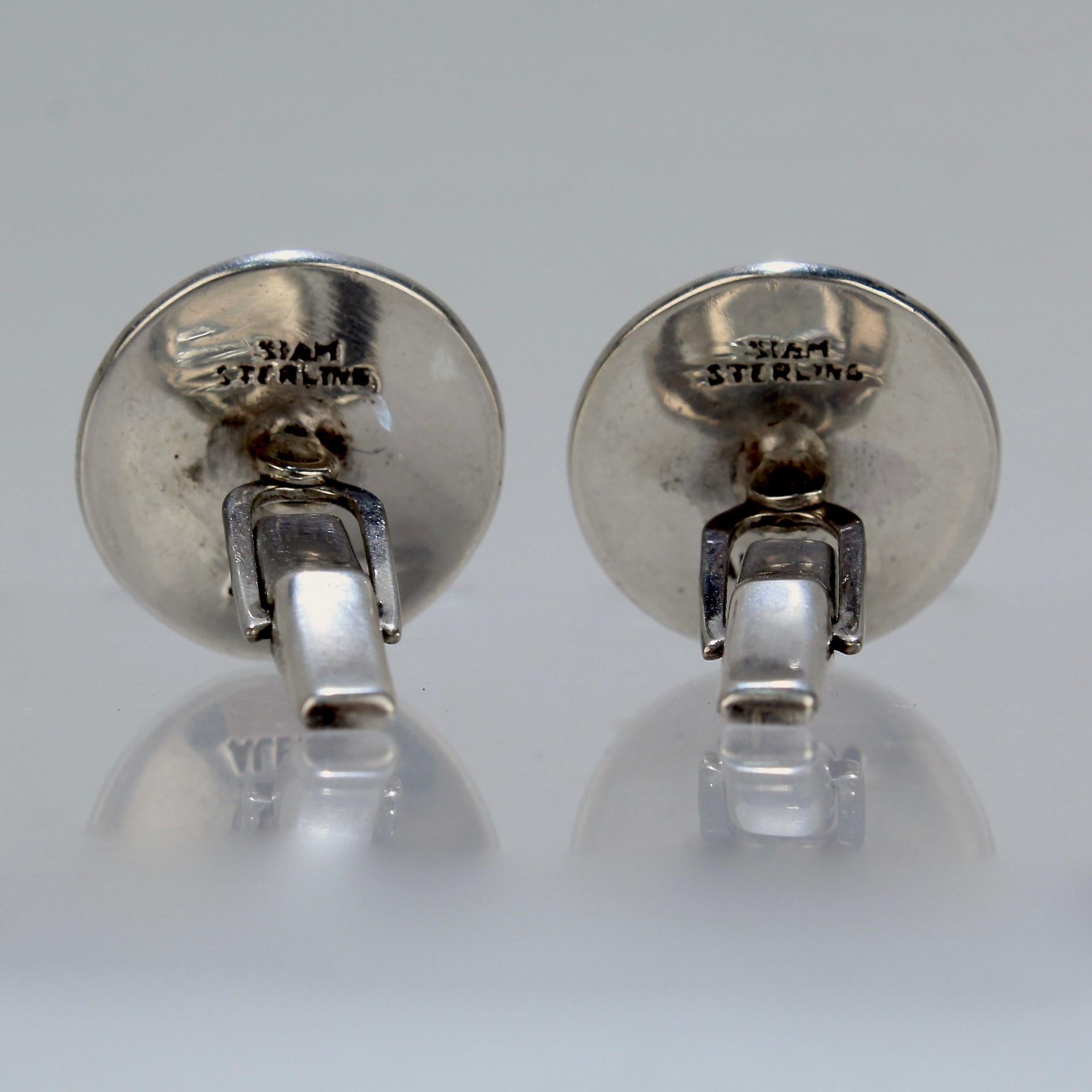Pair of '76' Niello Sterling Silver Cufflinks by Alex Co of Siam For Sale 2