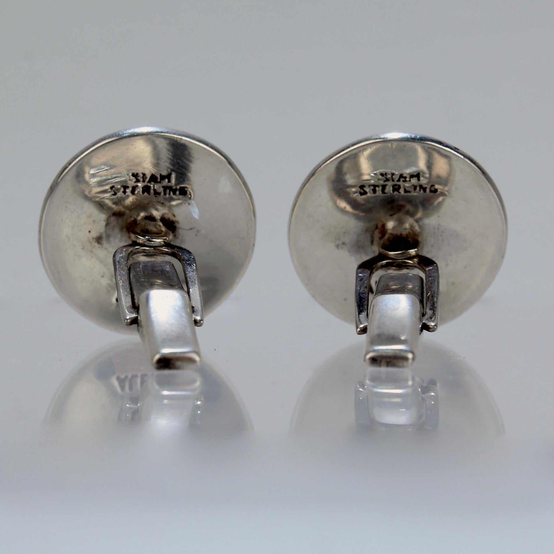 Paire de boutons de manchette en argent sterling Niello '76' par Alex Co of Siam en vente 5