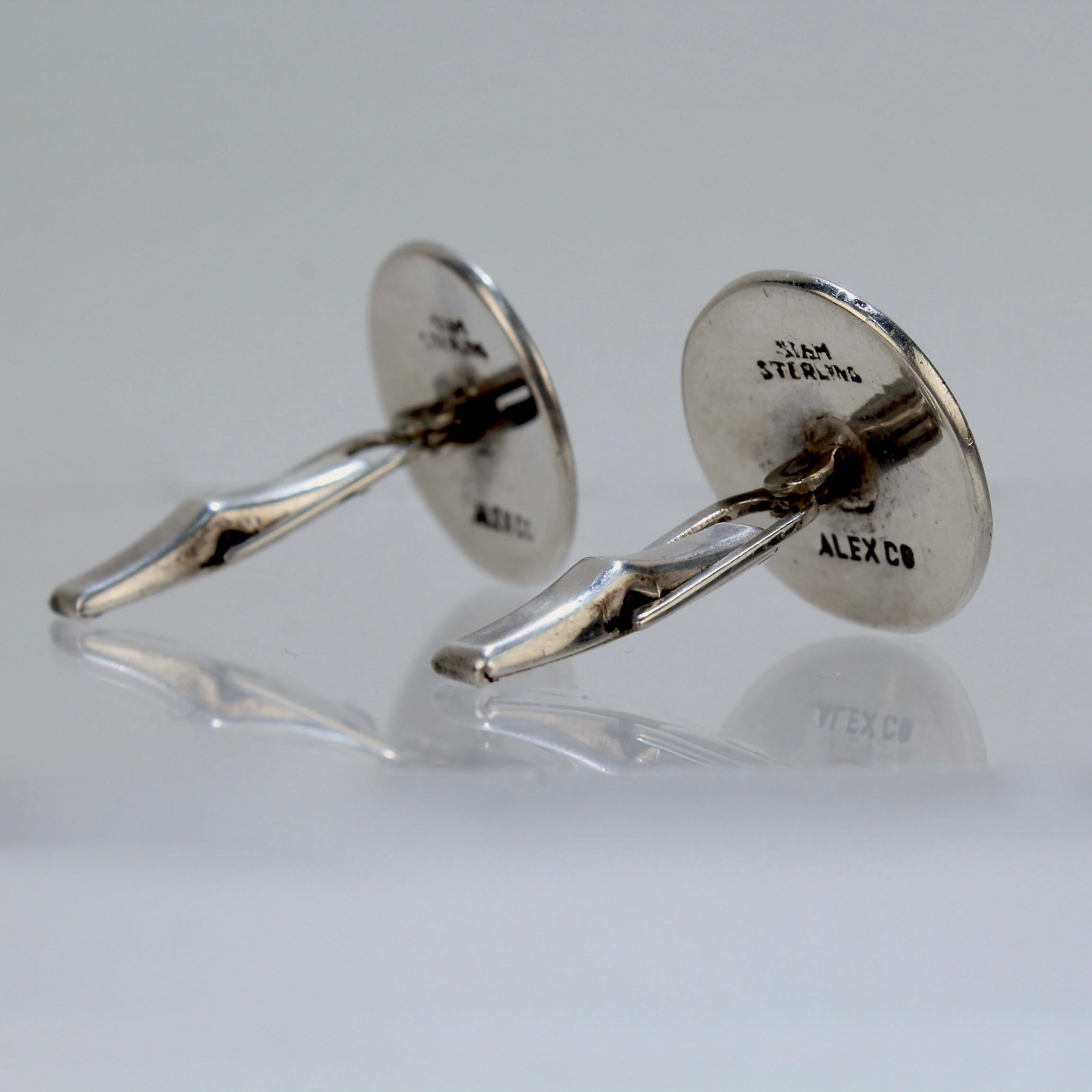 Pair of '76' Niello Sterling Silver Cufflinks by Alex Co of Siam For Sale 3