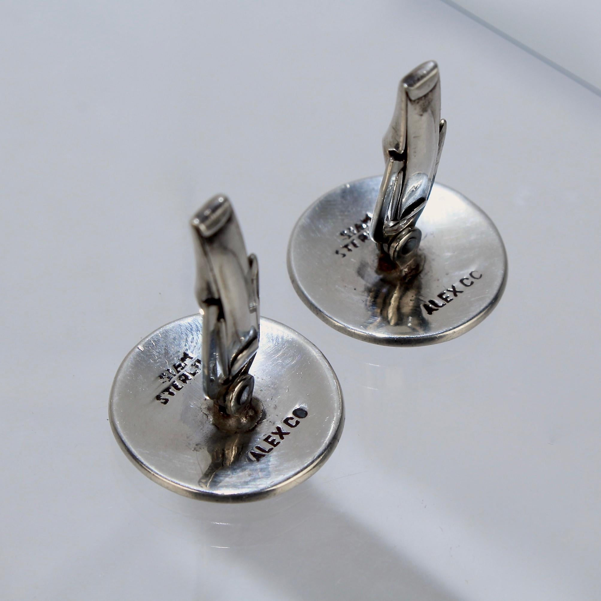 Pair of '76' Niello Sterling Silver Cufflinks by Alex Co of Siam For Sale 5