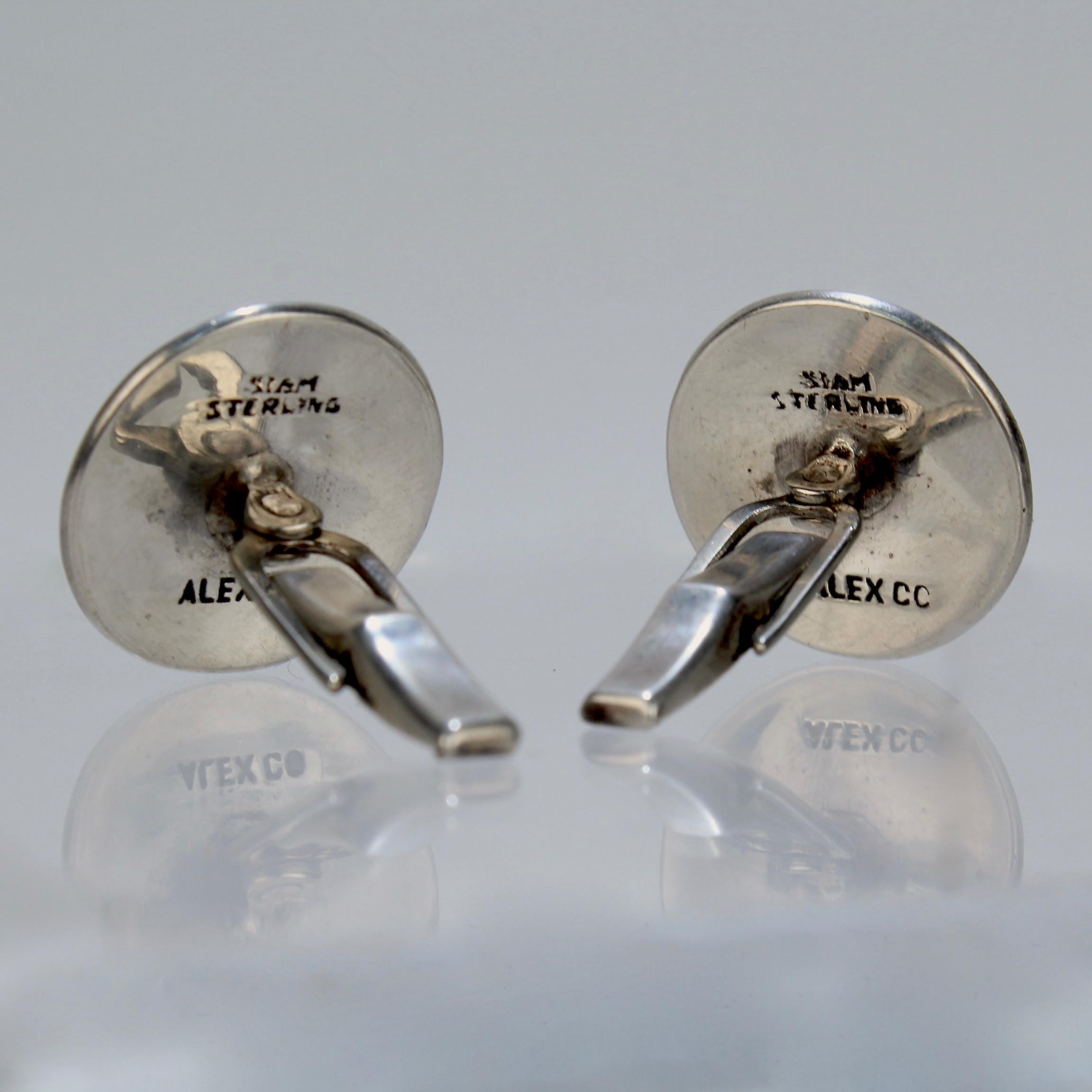 Pair of '76' Niello Sterling Silver Cufflinks by Alex Co of Siam For Sale 6