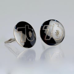 Pair of '76' Niello Sterling Silver Cufflinks by Alex Co of Siam