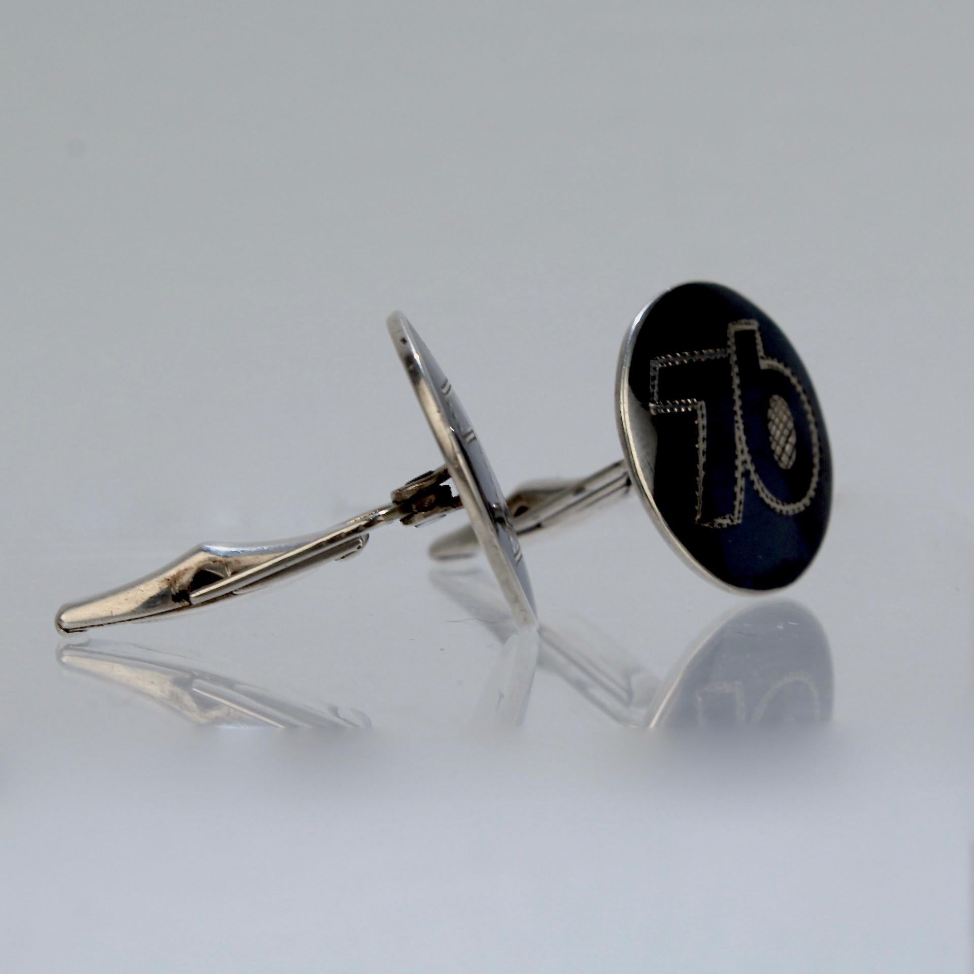 Retro Pair of '76' Niello Sterling Silver Cufflinks by Alex Co of Siam For Sale