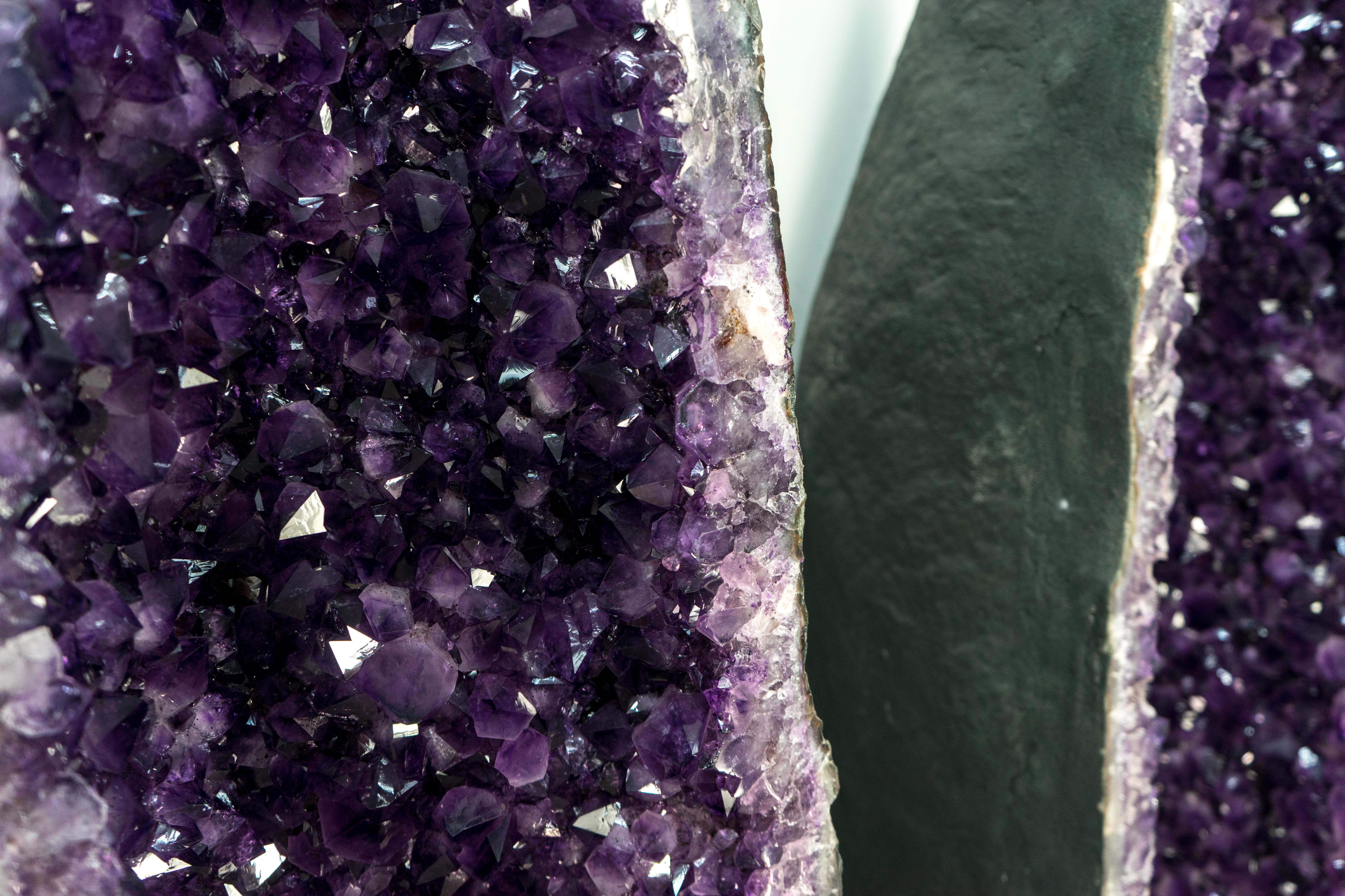 Pair of 8 Ft Tall Giant High-Grade Deep Purple Amethyst Cathedral Geodes For Sale 7