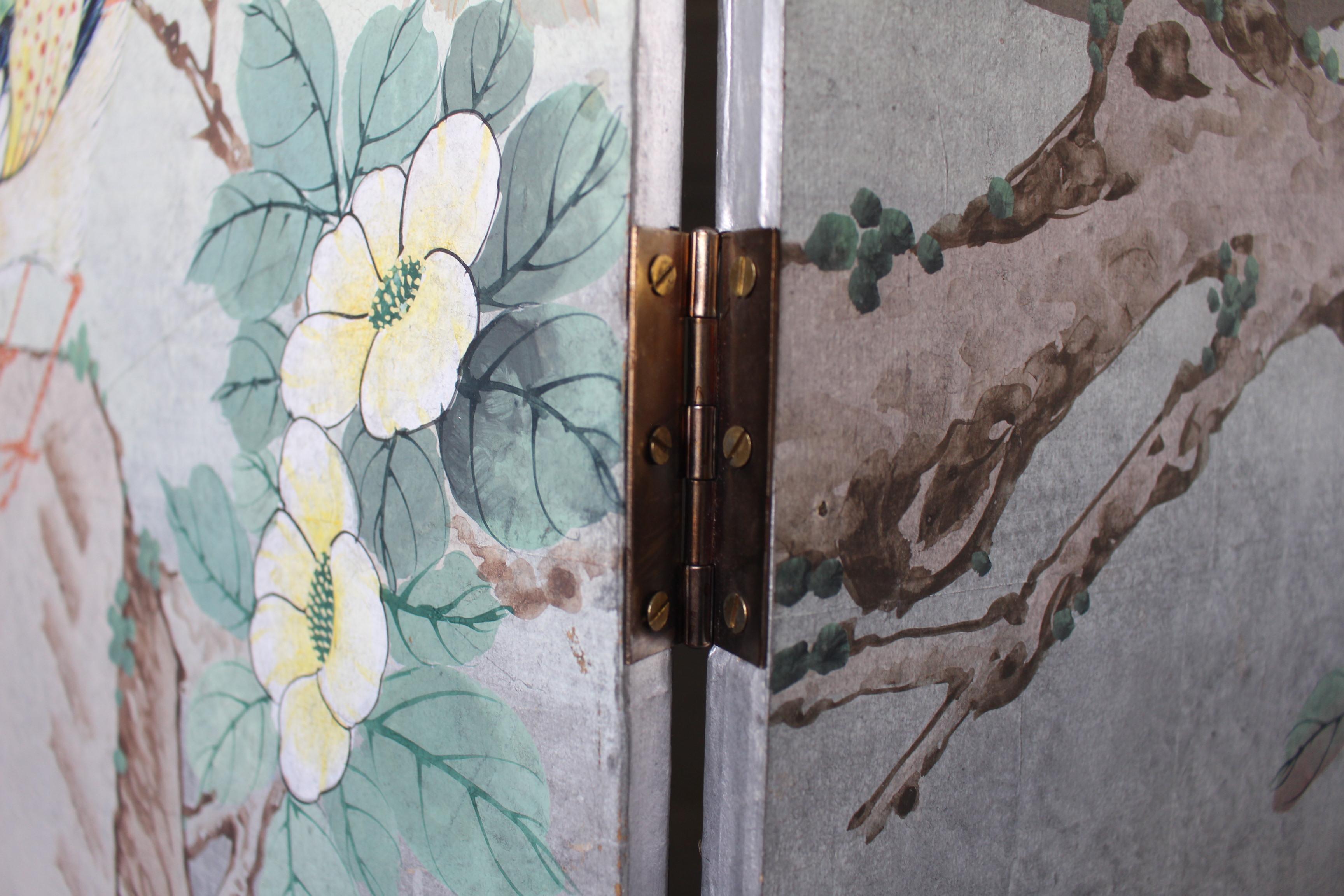 Pair of 8 Panel Hand Painted Chinoiserie Folding Screen 4