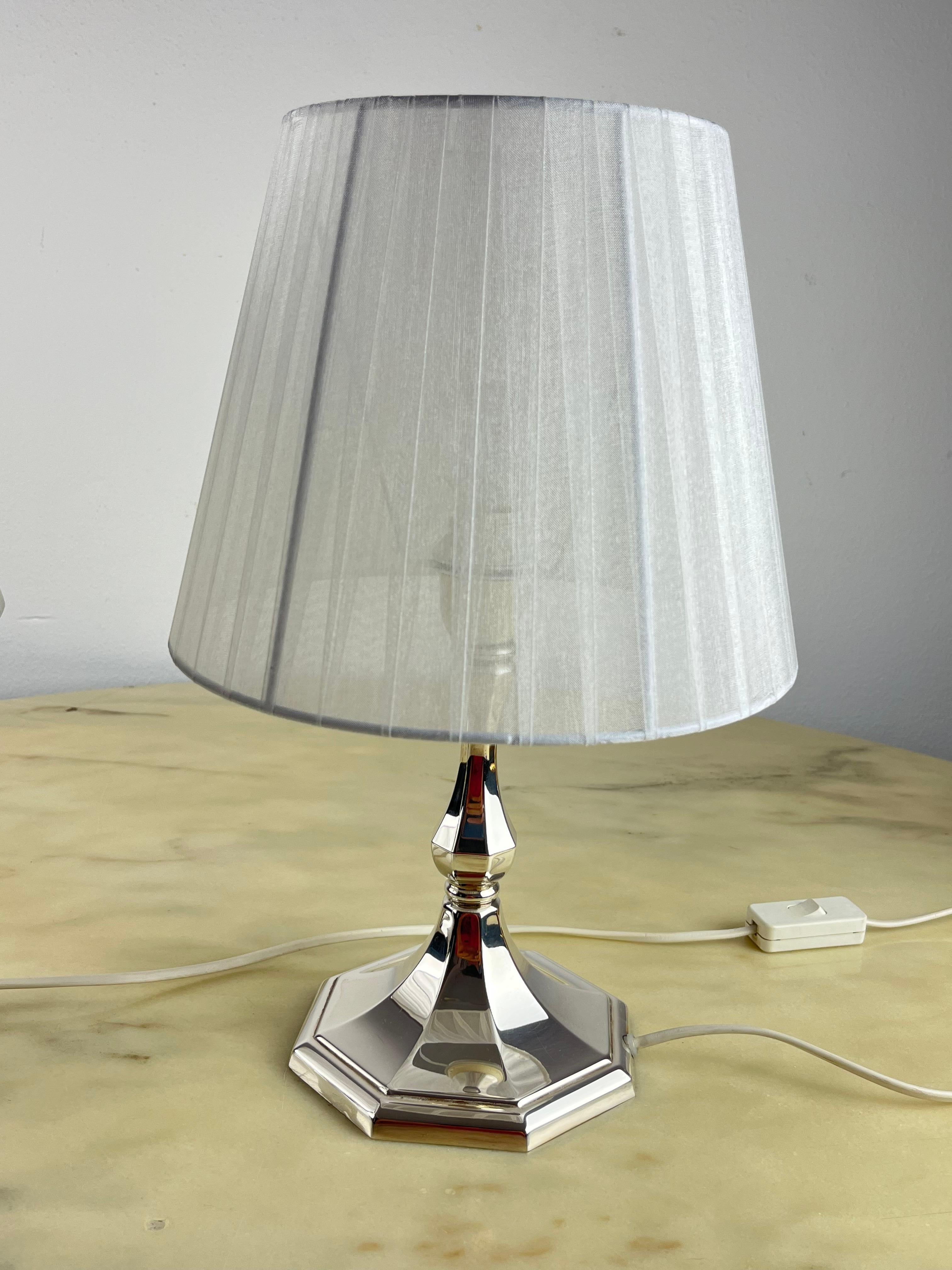 Italian Pair of 800 Silver Bedside Lamps, Vintage, Italy, 1980s For Sale