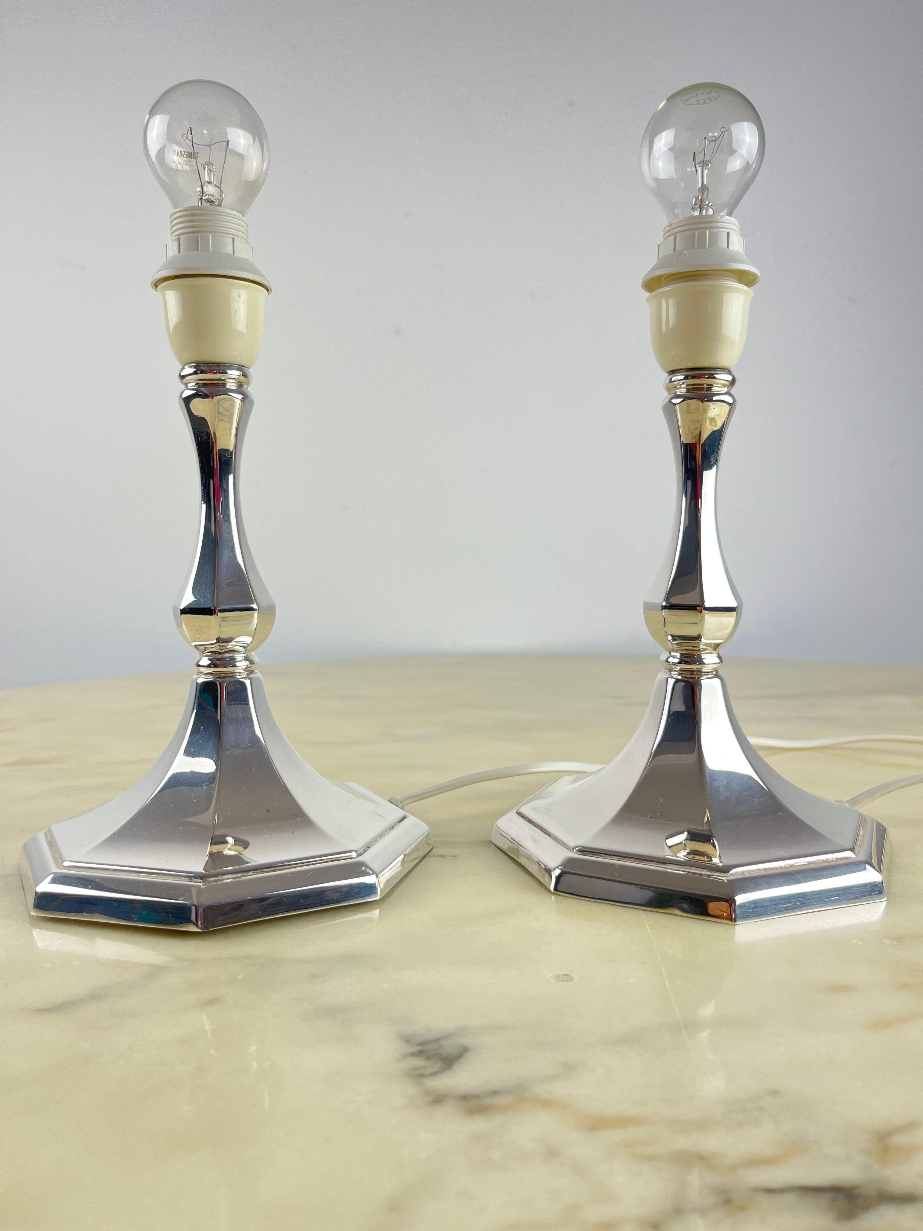 Pair of 800 Silver Bedside Lamps, Vintage, Italy, 1980s For Sale 2