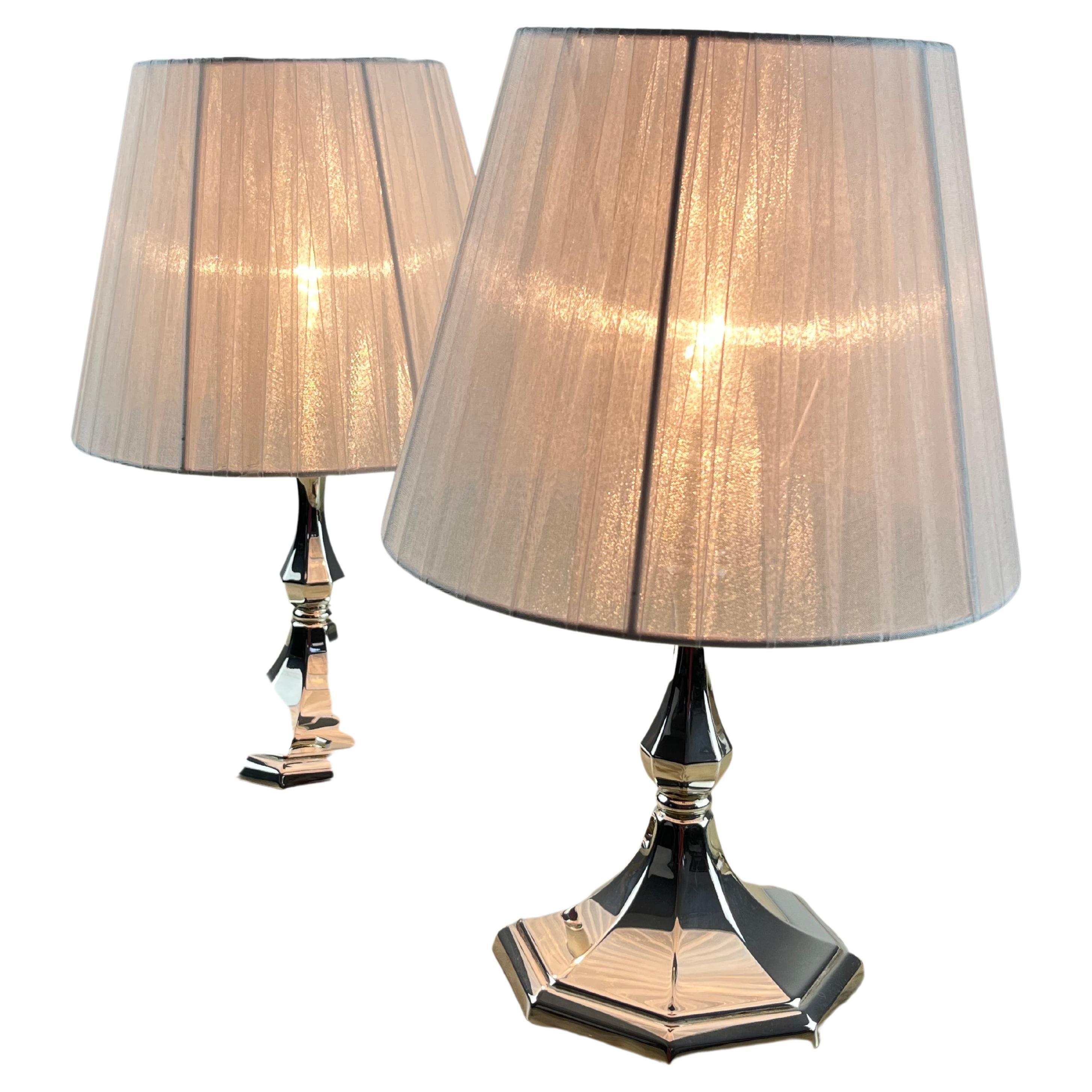 Pair of 800 Silver Bedside Lamps, Vintage, Italy, 1980s For Sale