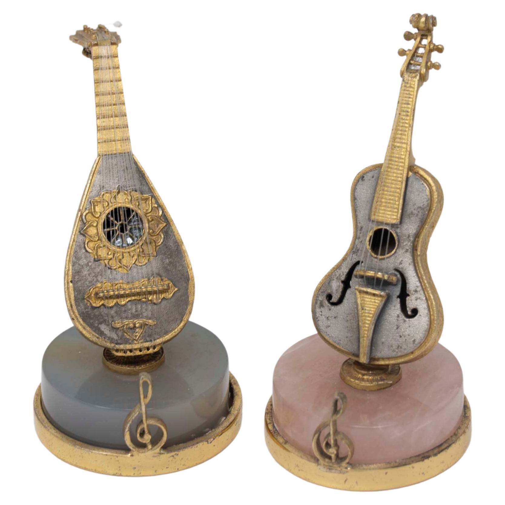 Pair of 800 Silver Miniatures Musical Instruments For Sale