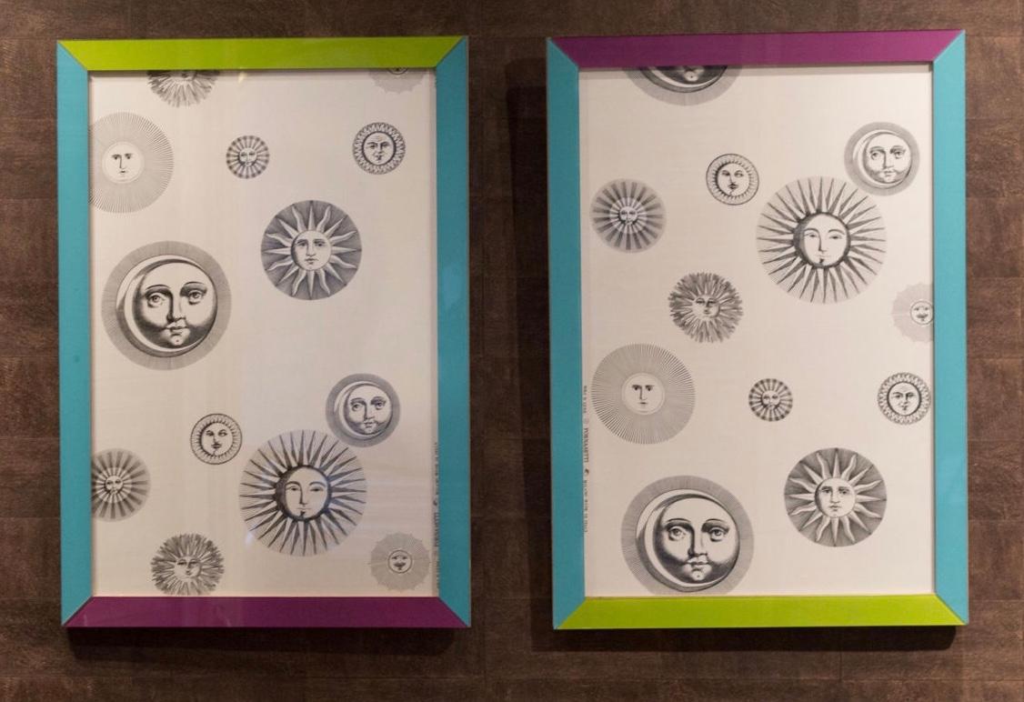 Modern Pair of ‘80s Piero Fornasetti Framed Fabric Panels