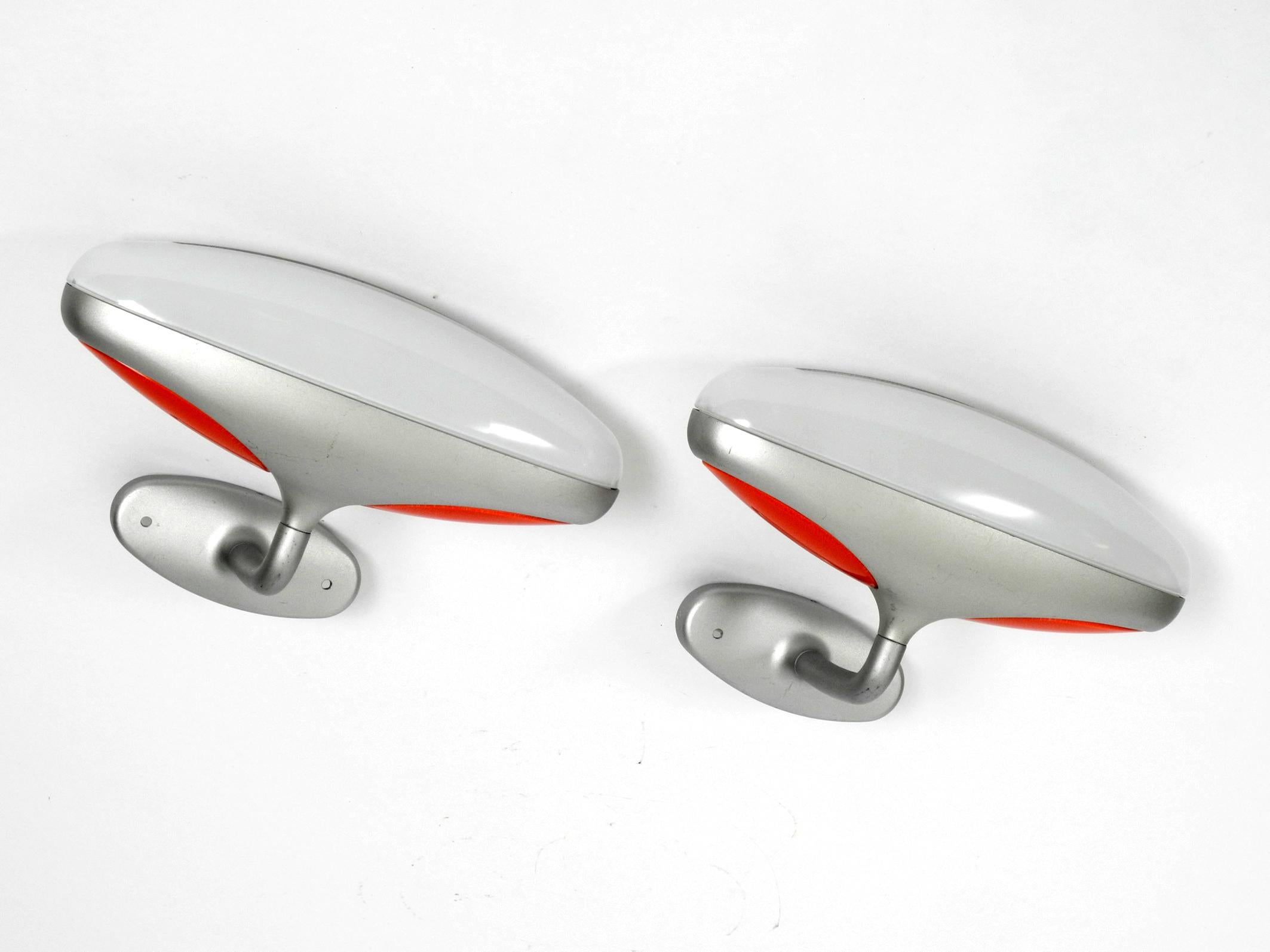 Italian Pair of 1980s Postmodern Design Metal Glass Wall Lights by Candle Fontana Arte For Sale