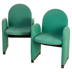 Pair of 80's Vintage Chairs in Green Fabric Design Gufram