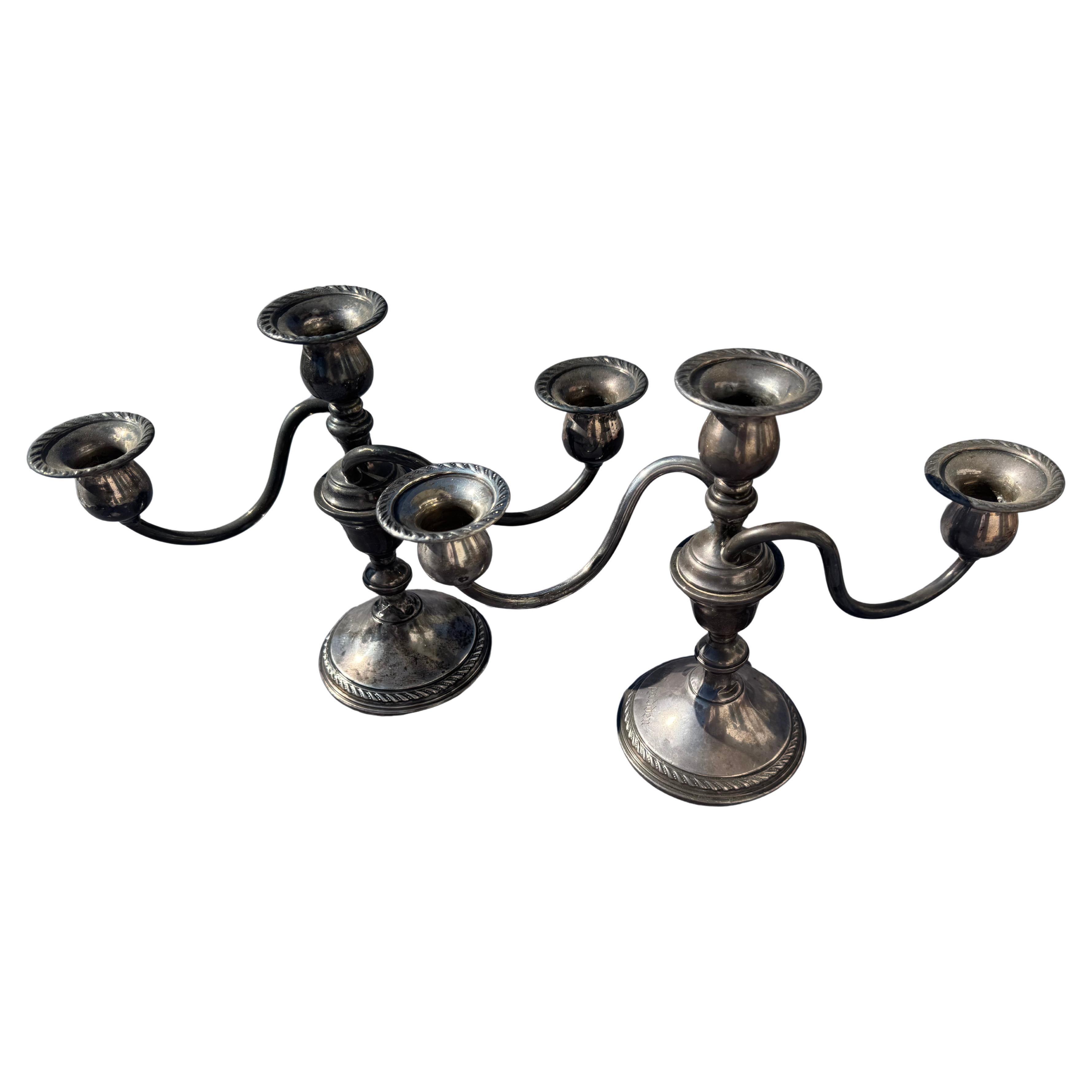 Pair of 8.25" Prisner Sterling Weighted Three Candle Candelabras